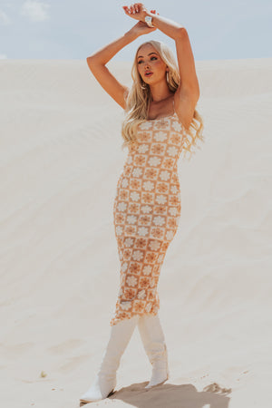 Apricot Sleeveless Abstract Maxi Dress