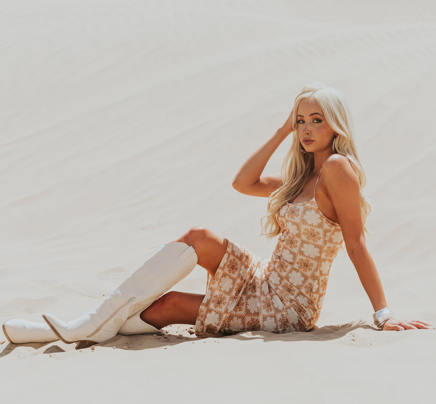 Apricot Sleeveless Abstract Maxi Dress