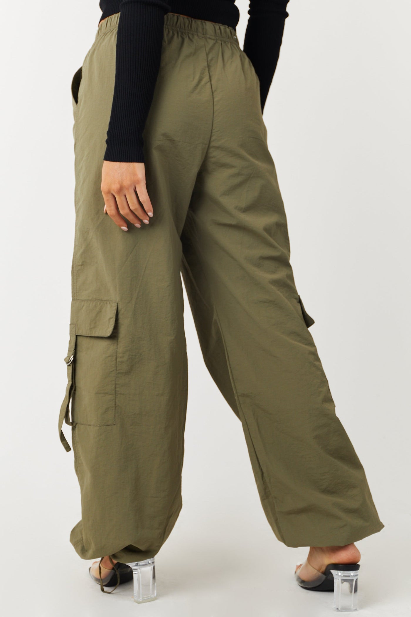 Army Cargo Pocket Drawstring Parachute Pants
