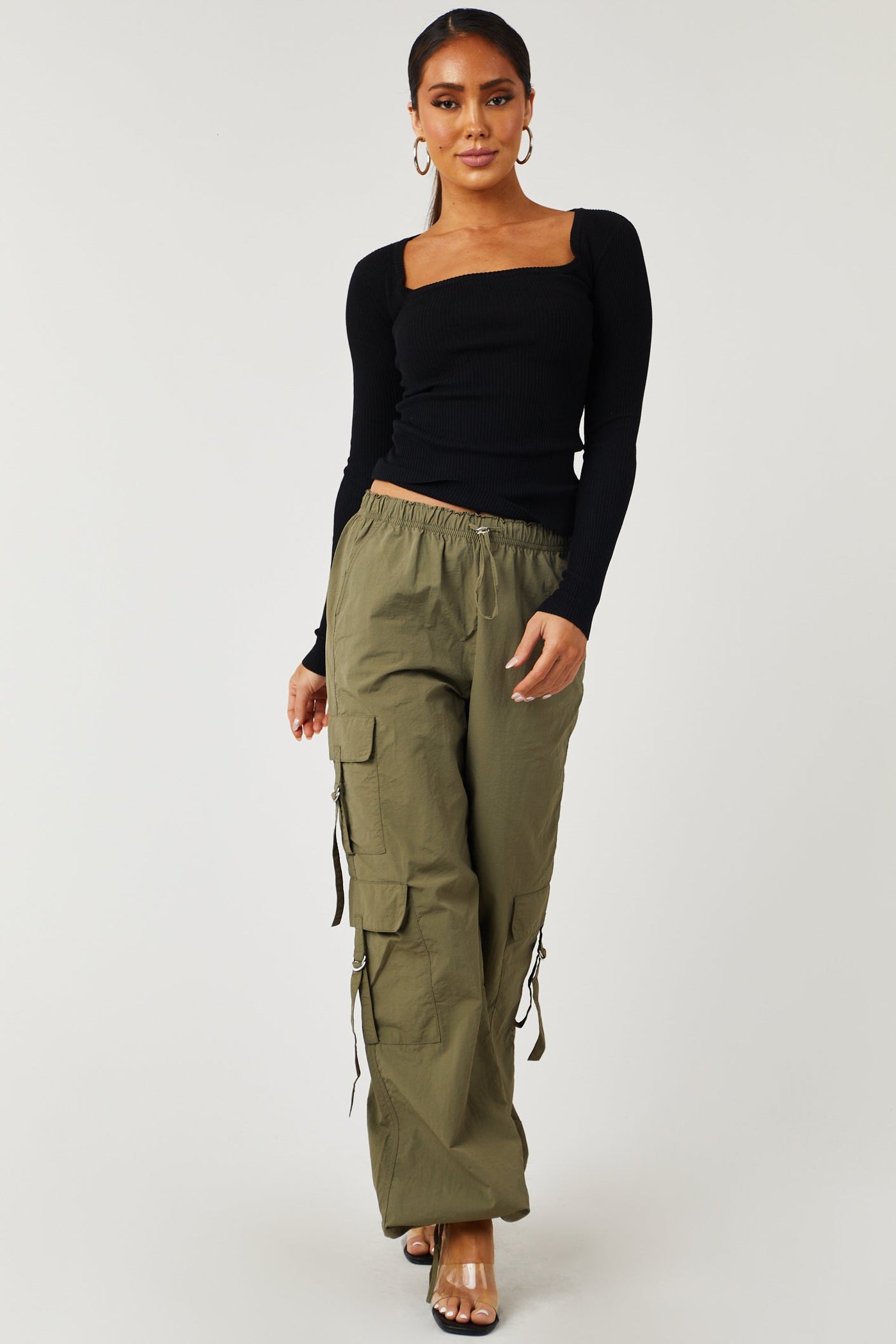 Army Cargo Pocket Drawstring Parachute Pants