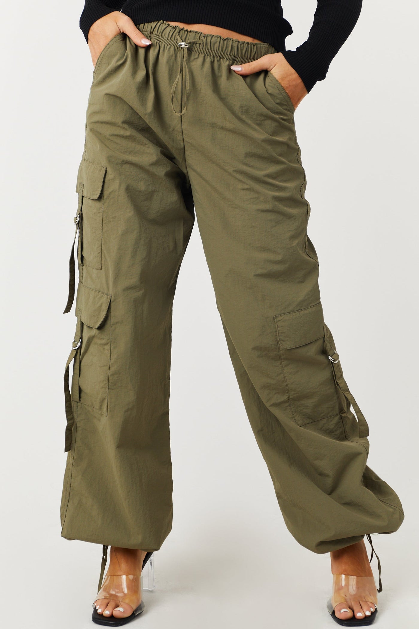 Army Cargo Pocket Drawstring Parachute Pants