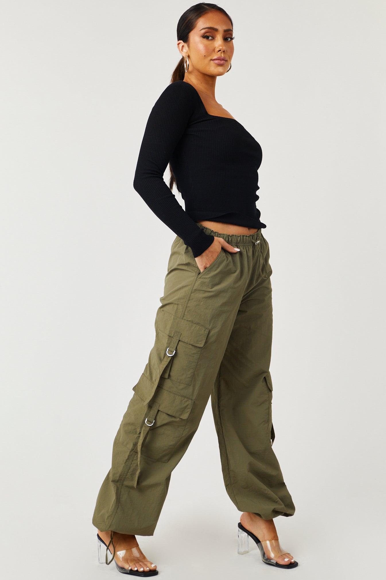 Army Cargo Pocket Drawstring Parachute Pants