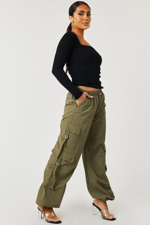 Army Cargo Pocket Drawstring Parachute Pants