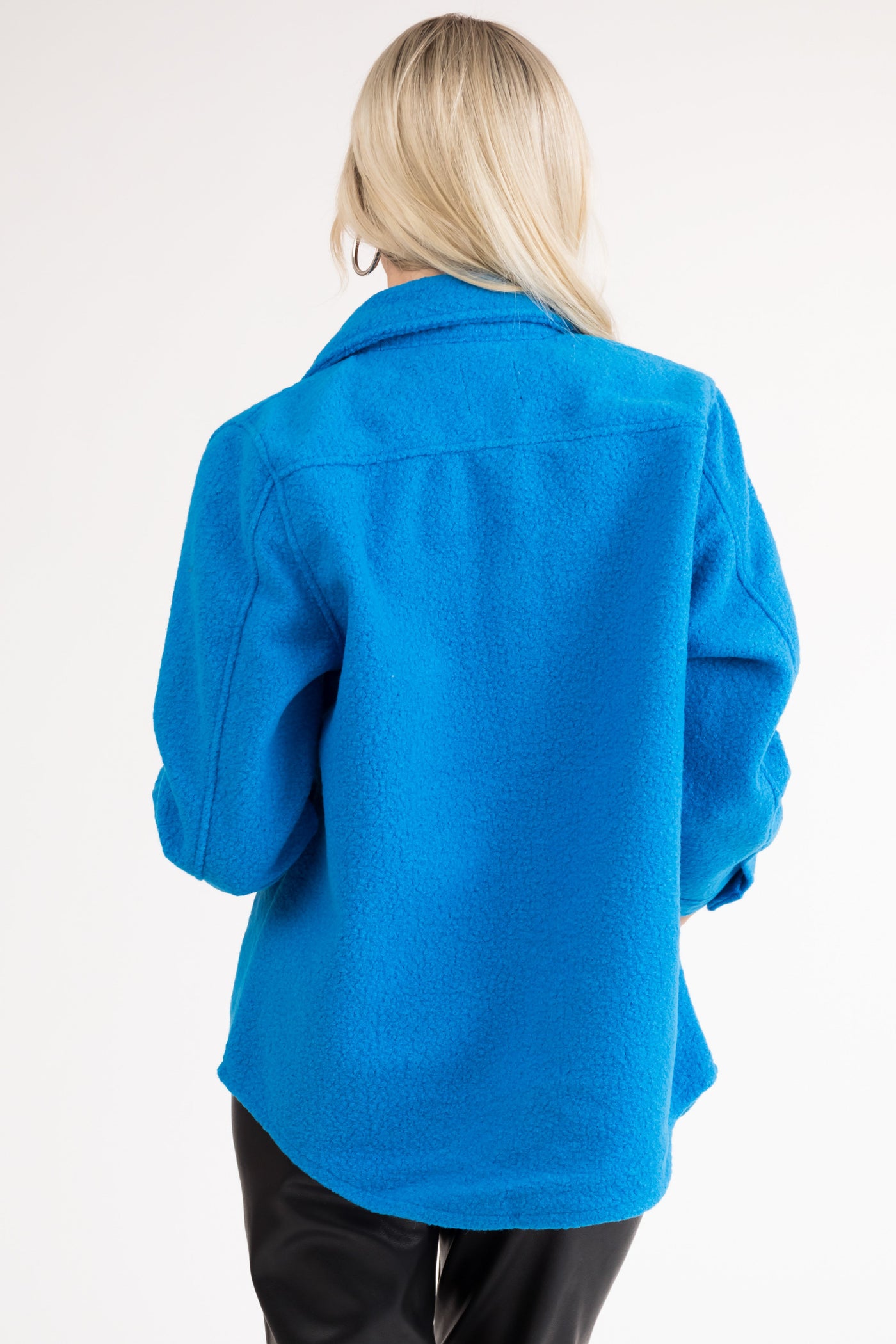 Azure Fuzzy Button Down Long Sleeve Shacket