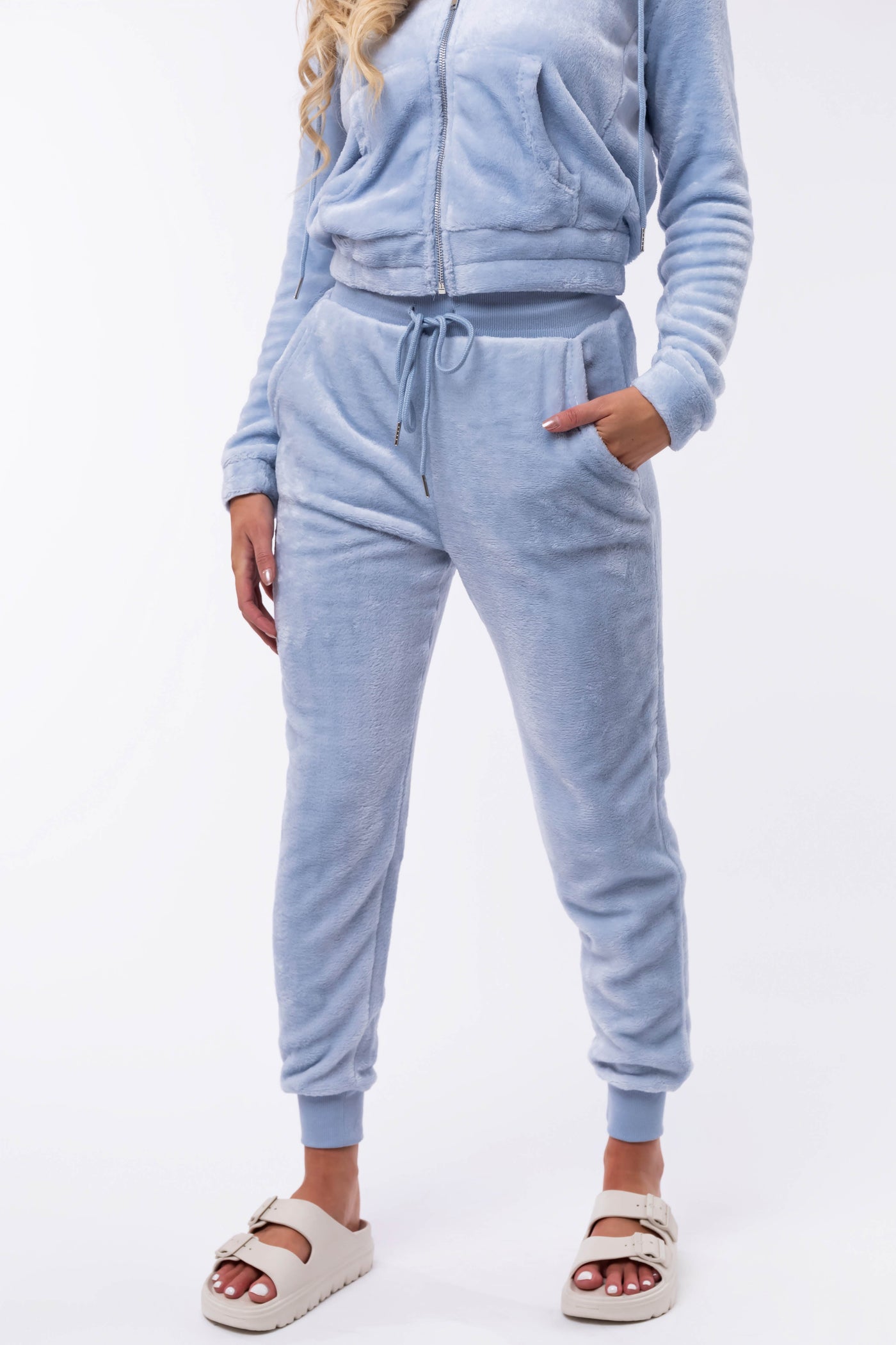 Baby Blue Faux Fur Hoodie and Jogger Set