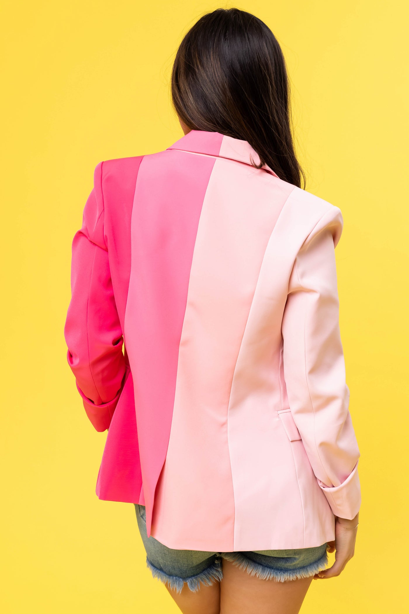 Baby Pink Colorblock Long Sleeve Blazer