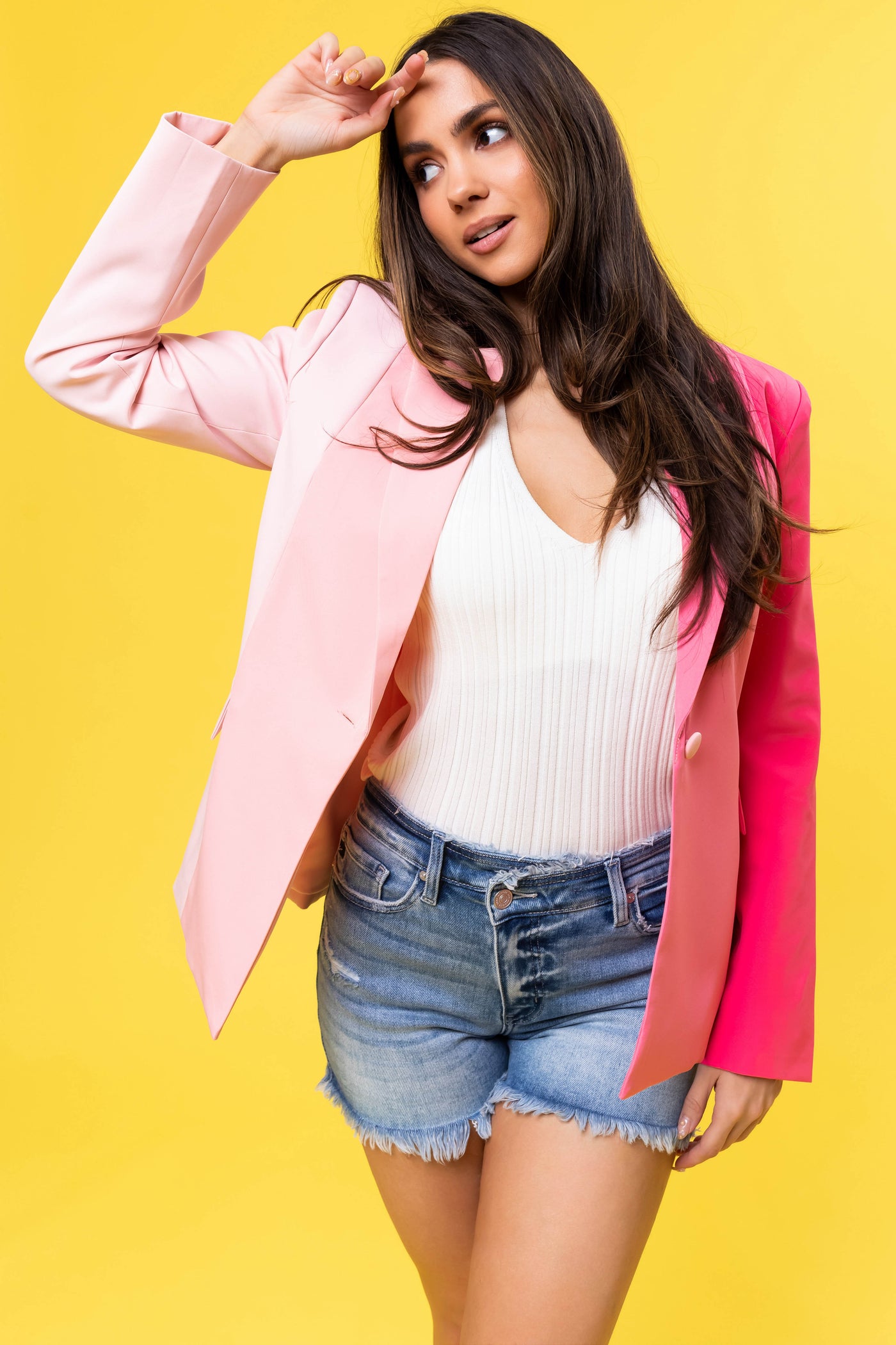 Baby Pink Colorblock Long Sleeve Blazer