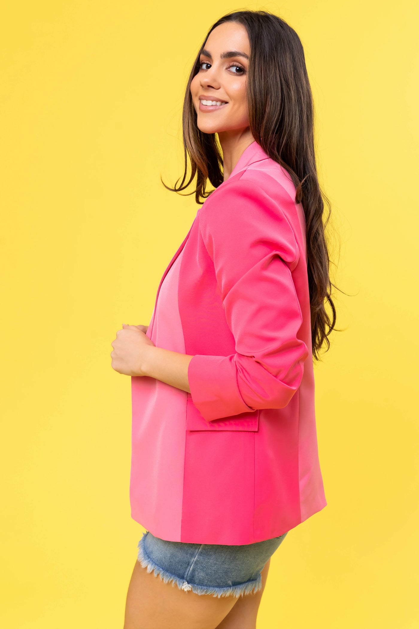 Baby Pink Colorblock Long Sleeve Blazer