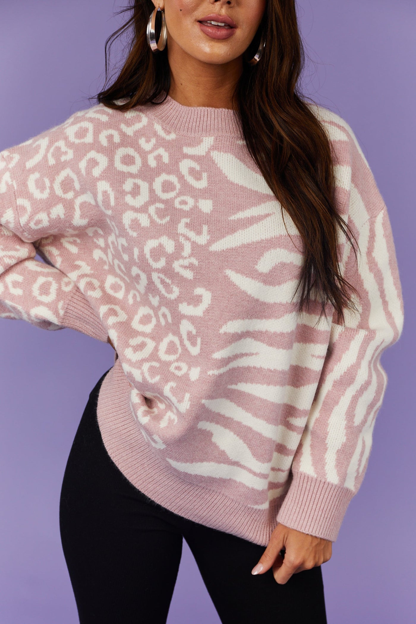 Baby Pink Leopard and Zebra Long Sleeve Sweater
