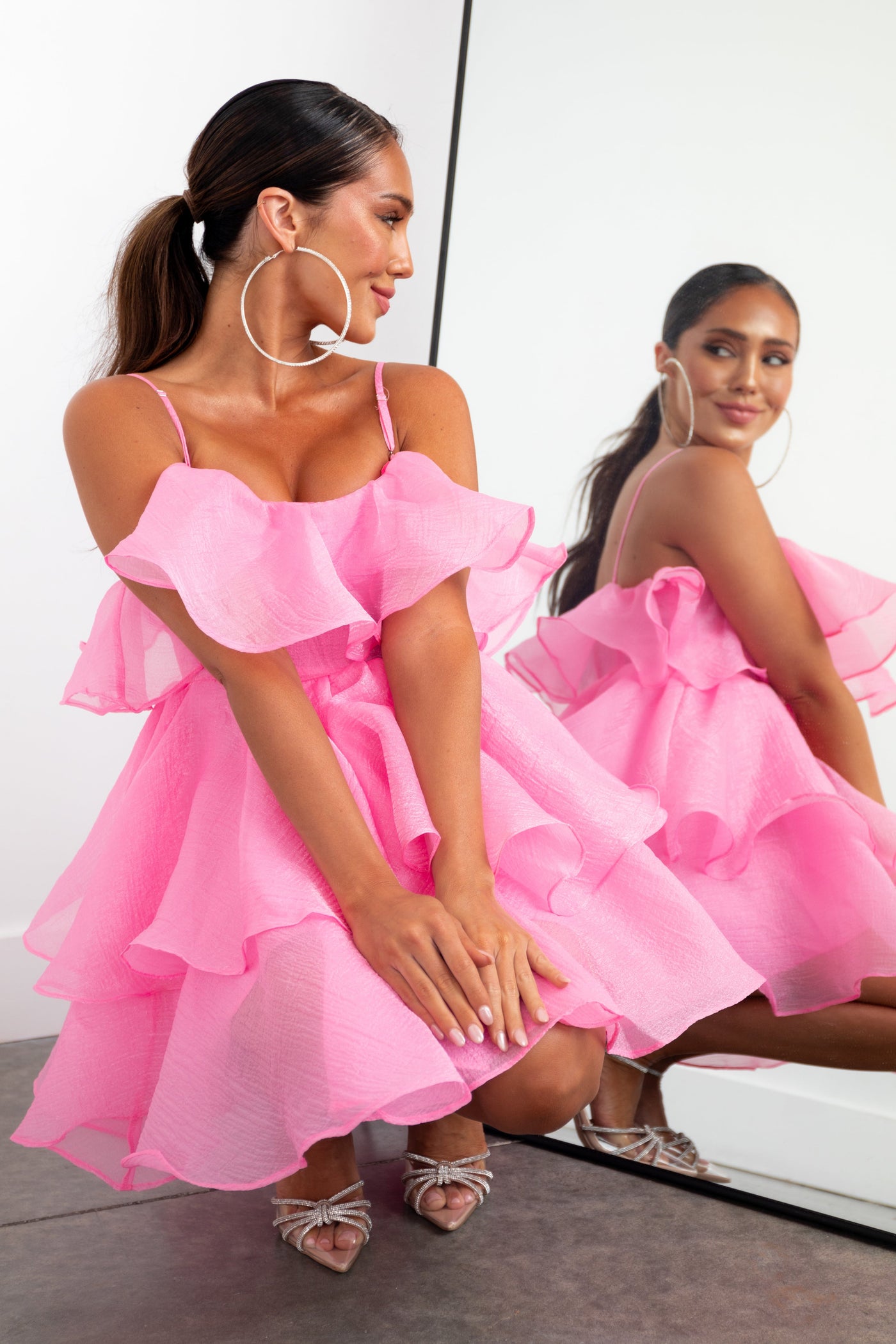 Baby Pink Ruffle Layered Sleeveless Mini Dress