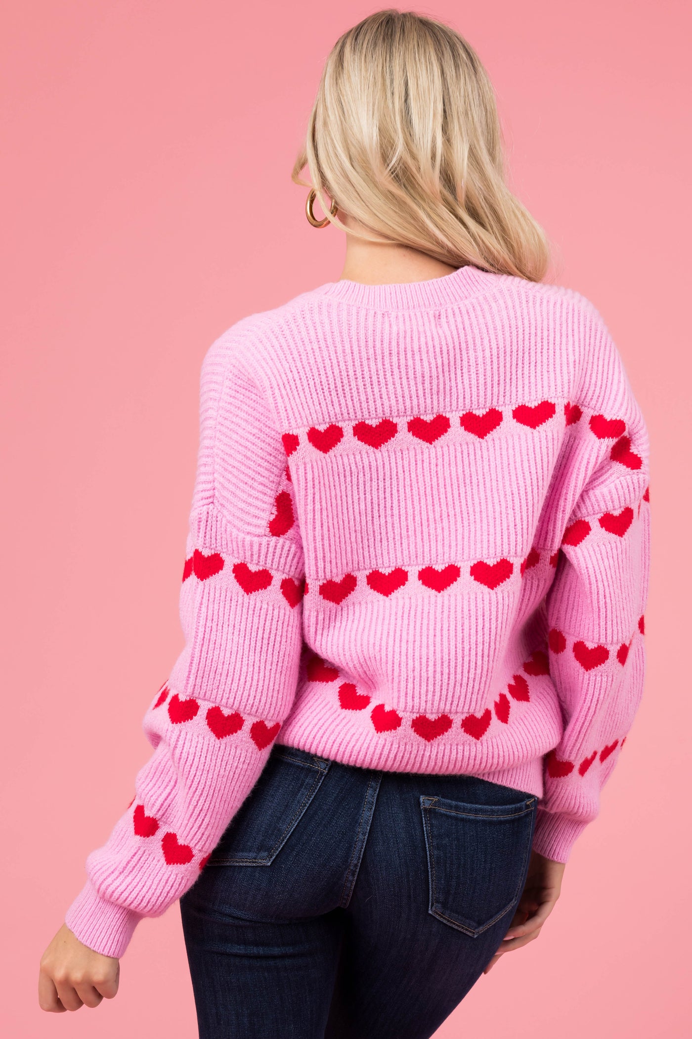 Baby Pink and Red Heart Stripe Sweater