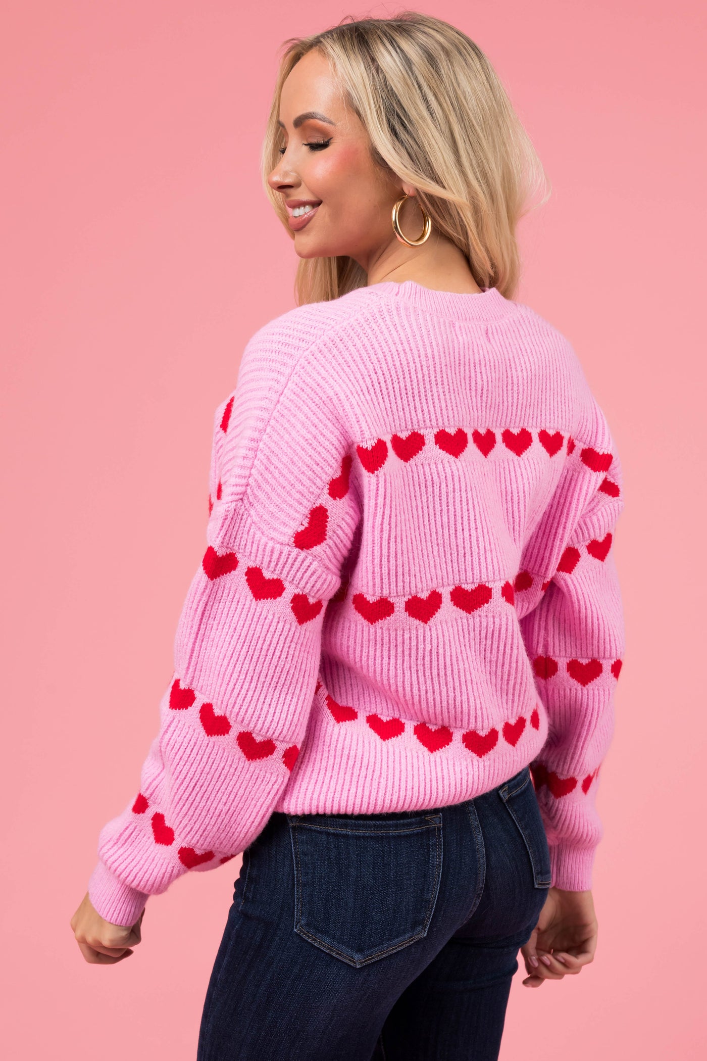 Baby Pink and Red Heart Stripe Sweater