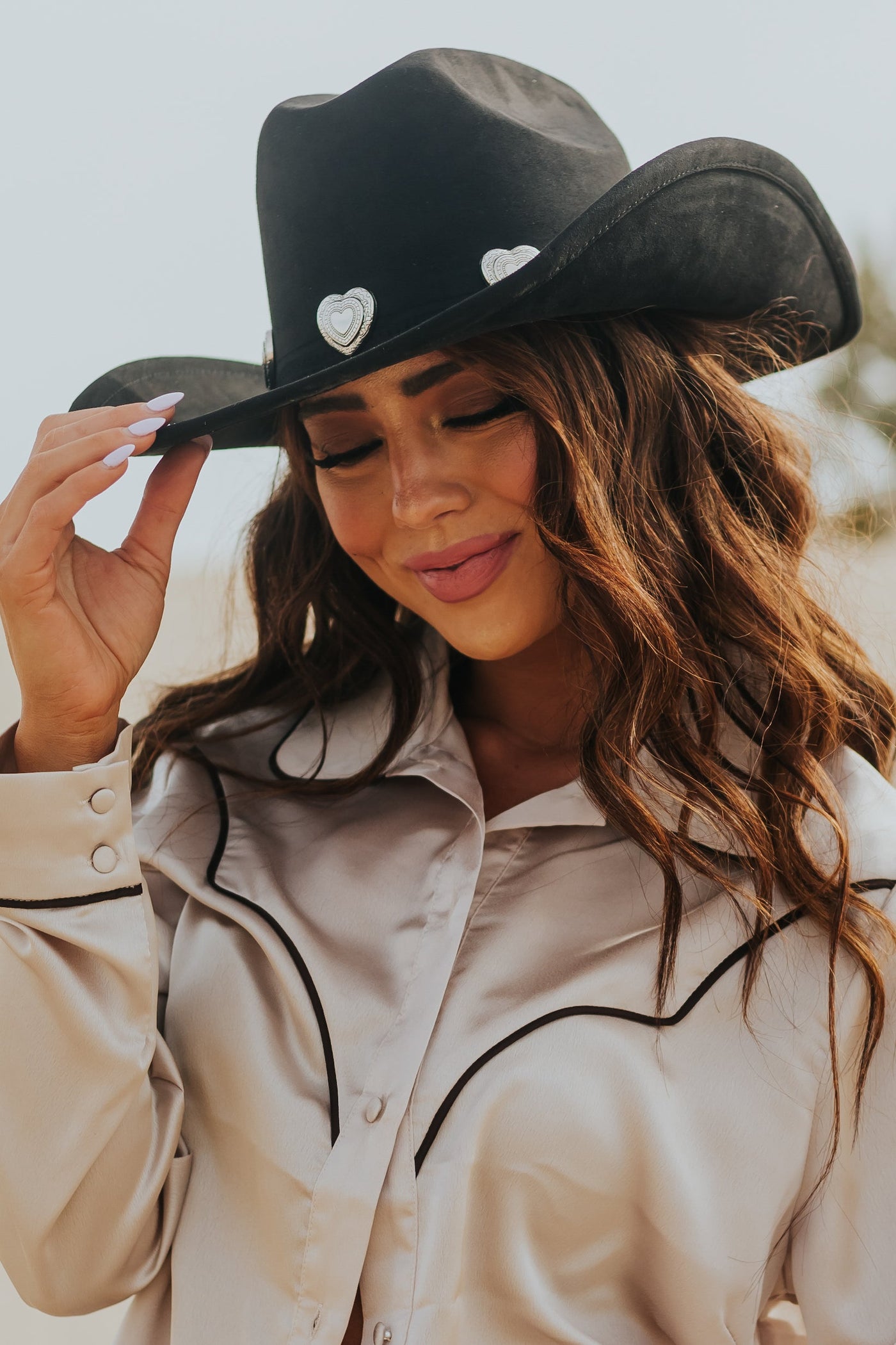 Beige Long Sleeve Collared Button Up Satin Top