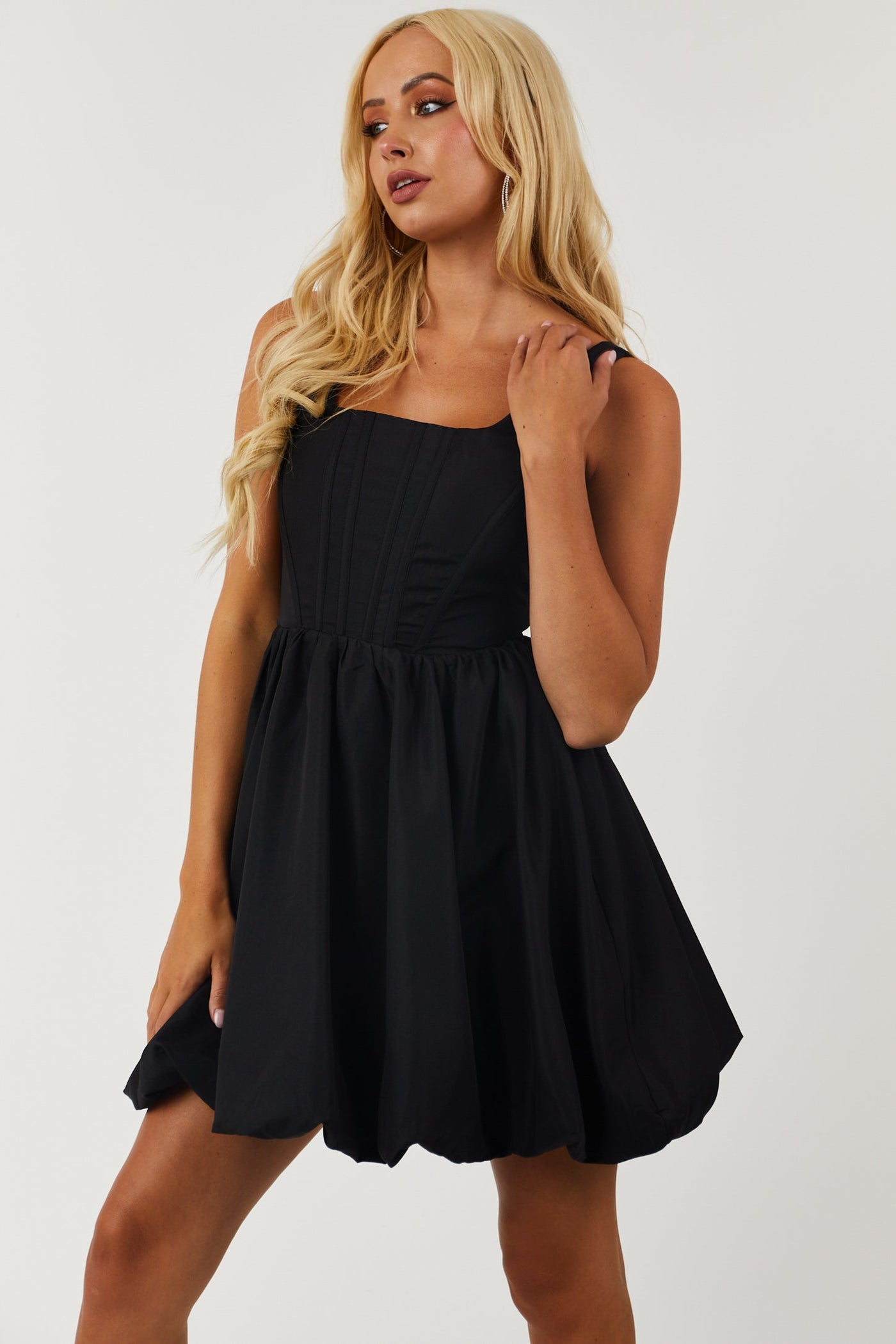 Black Bubble Hem Bustier Corset Dress