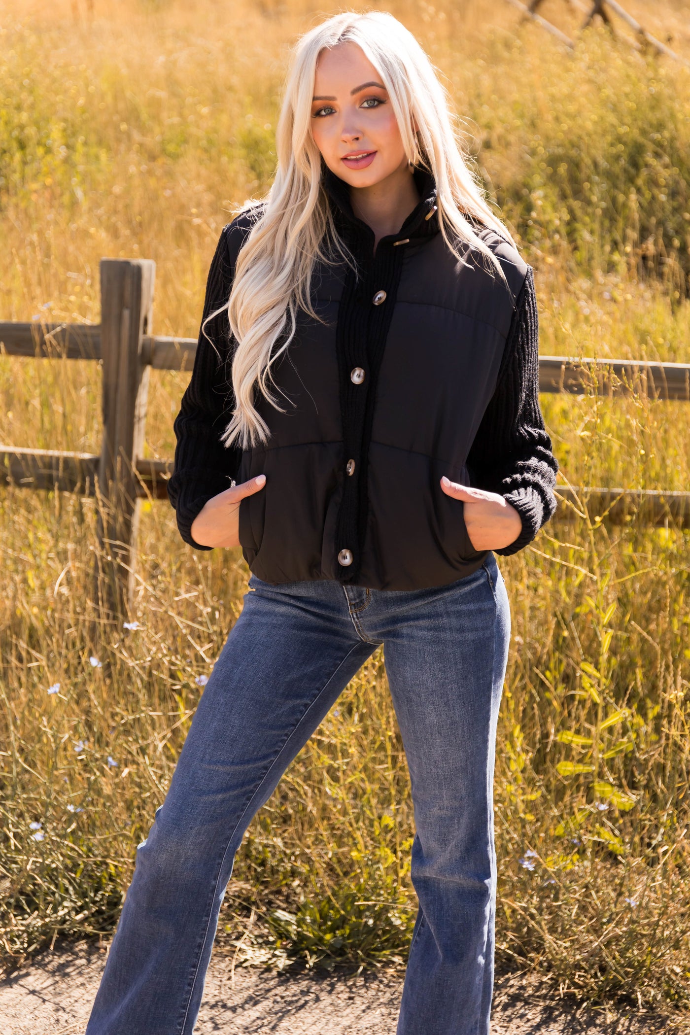 Black Button Up Long Sleeve Sweater Jacket