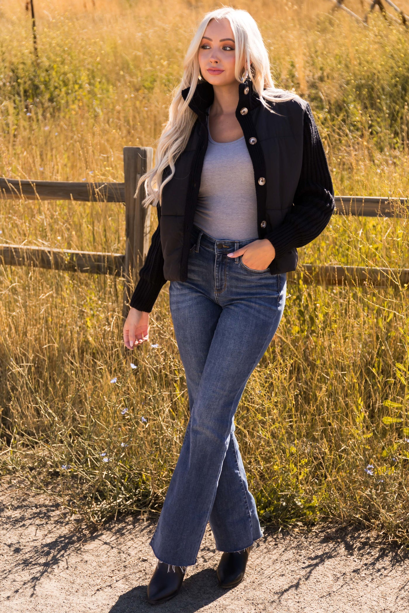 Black Button Up Long Sleeve Sweater Jacket