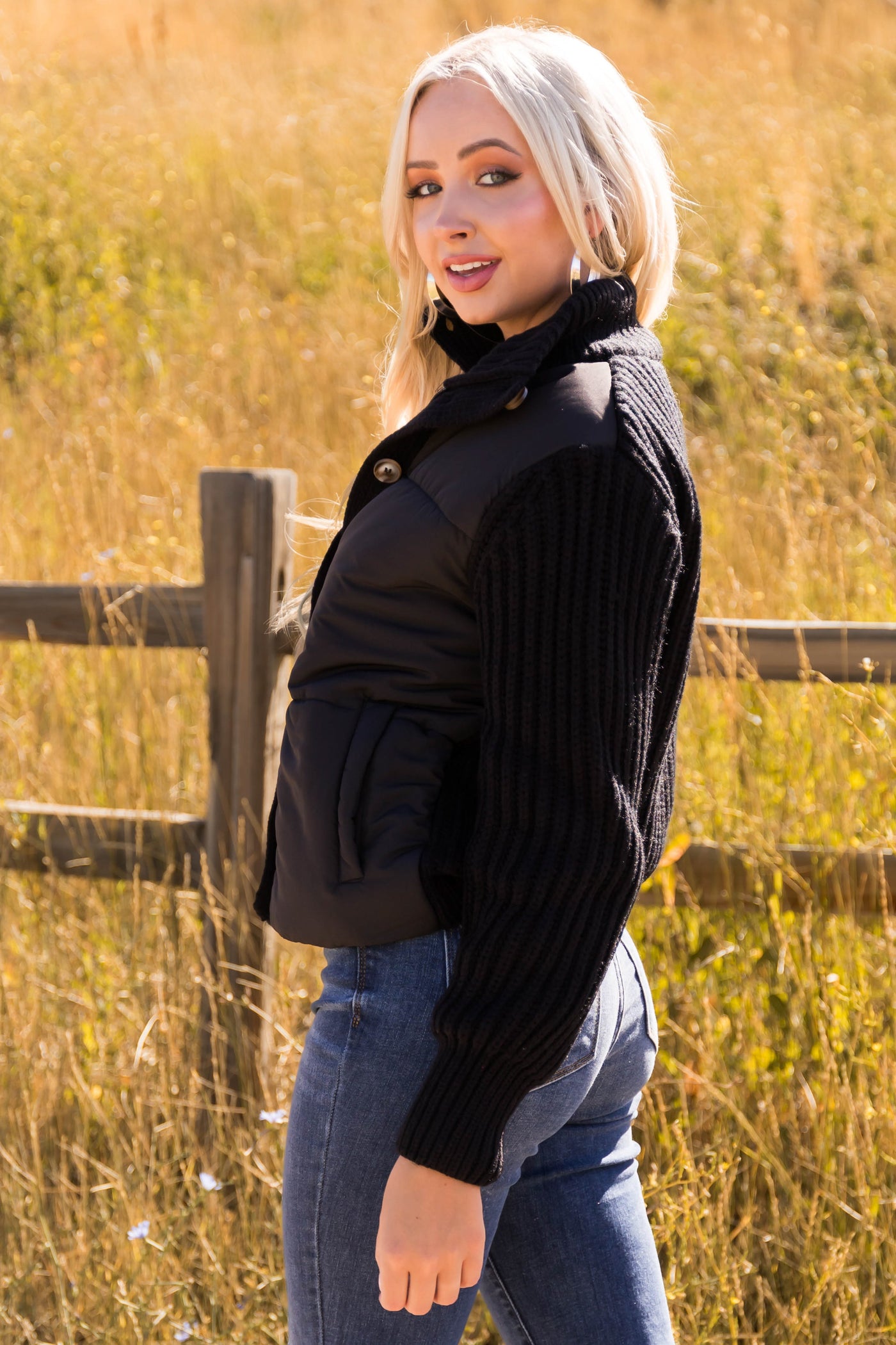 Black Button Up Long Sleeve Sweater Jacket