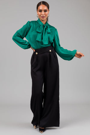 Black Criss Cross Button Wide Leg Pants