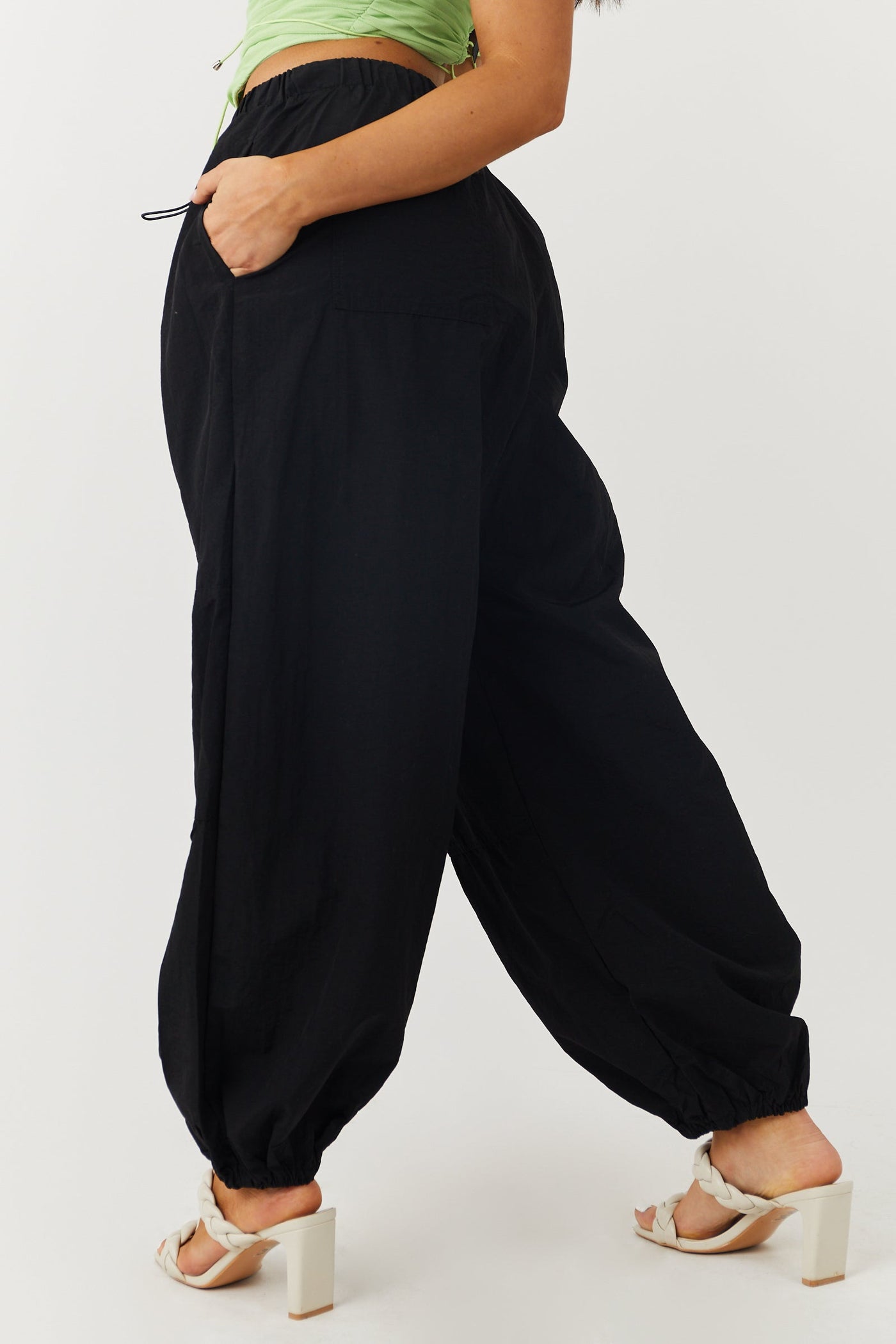Black Drawstring Waist Balloon Cargo Pants