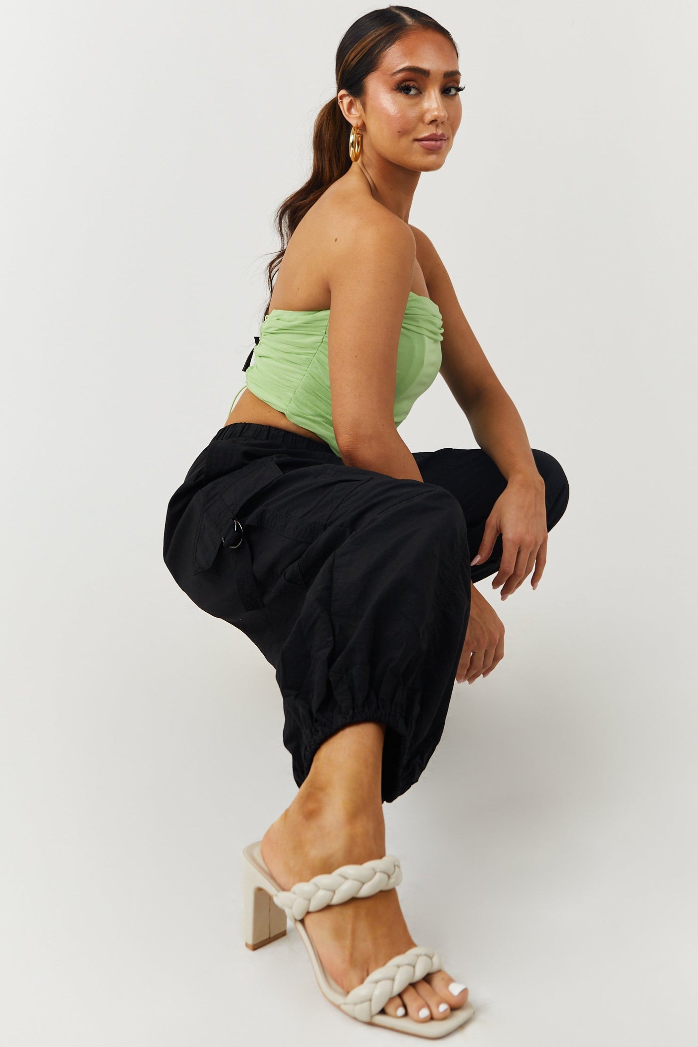 Black Drawstring Waist Balloon Cargo Pants