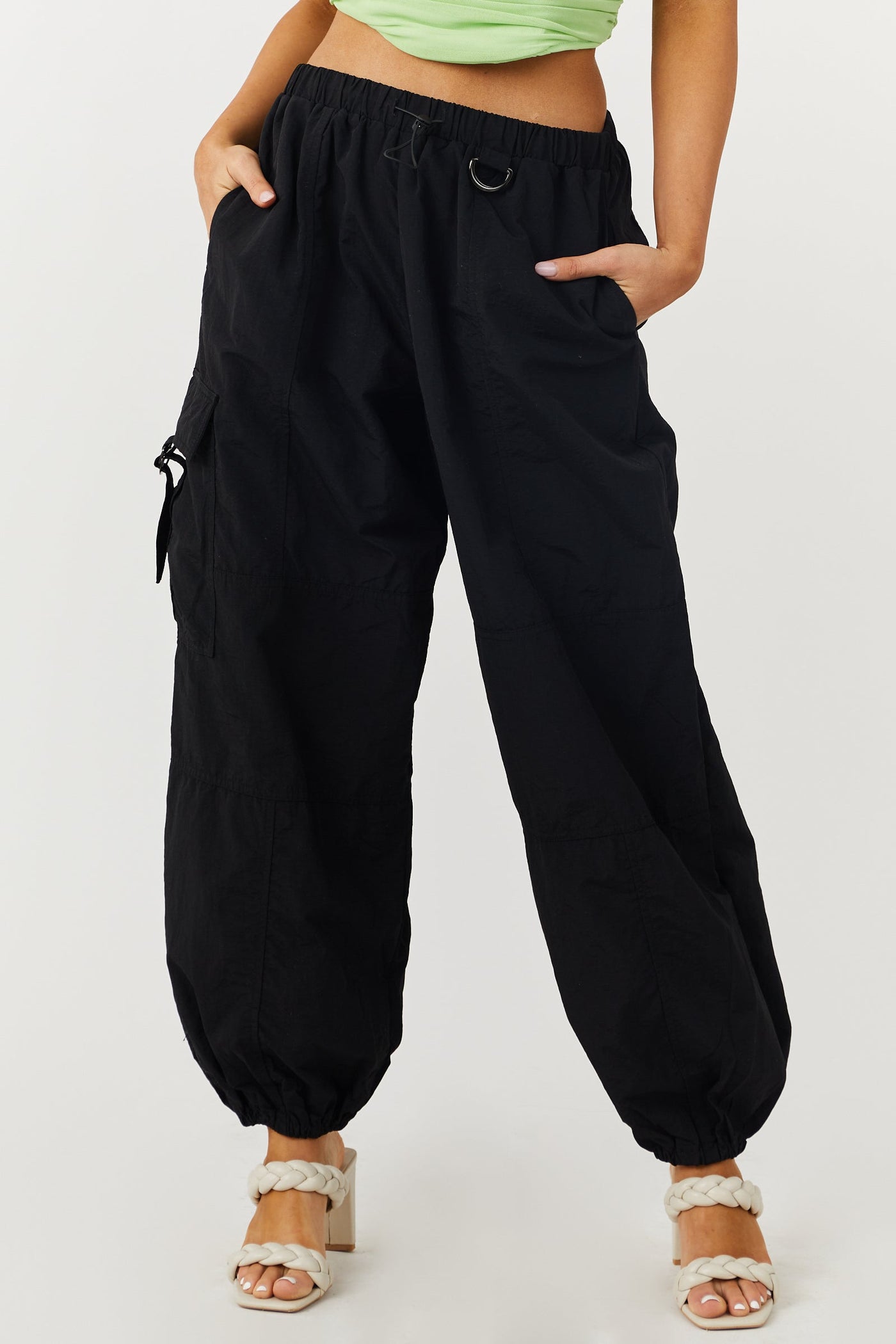 Black Drawstring Waist Balloon Cargo Pants