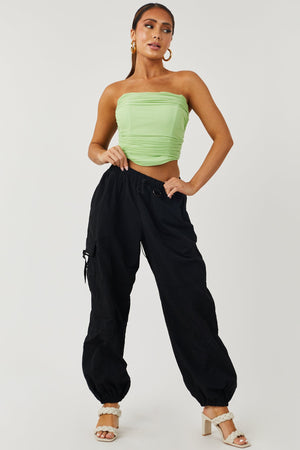 Black Drawstring Waist Balloon Cargo Pants