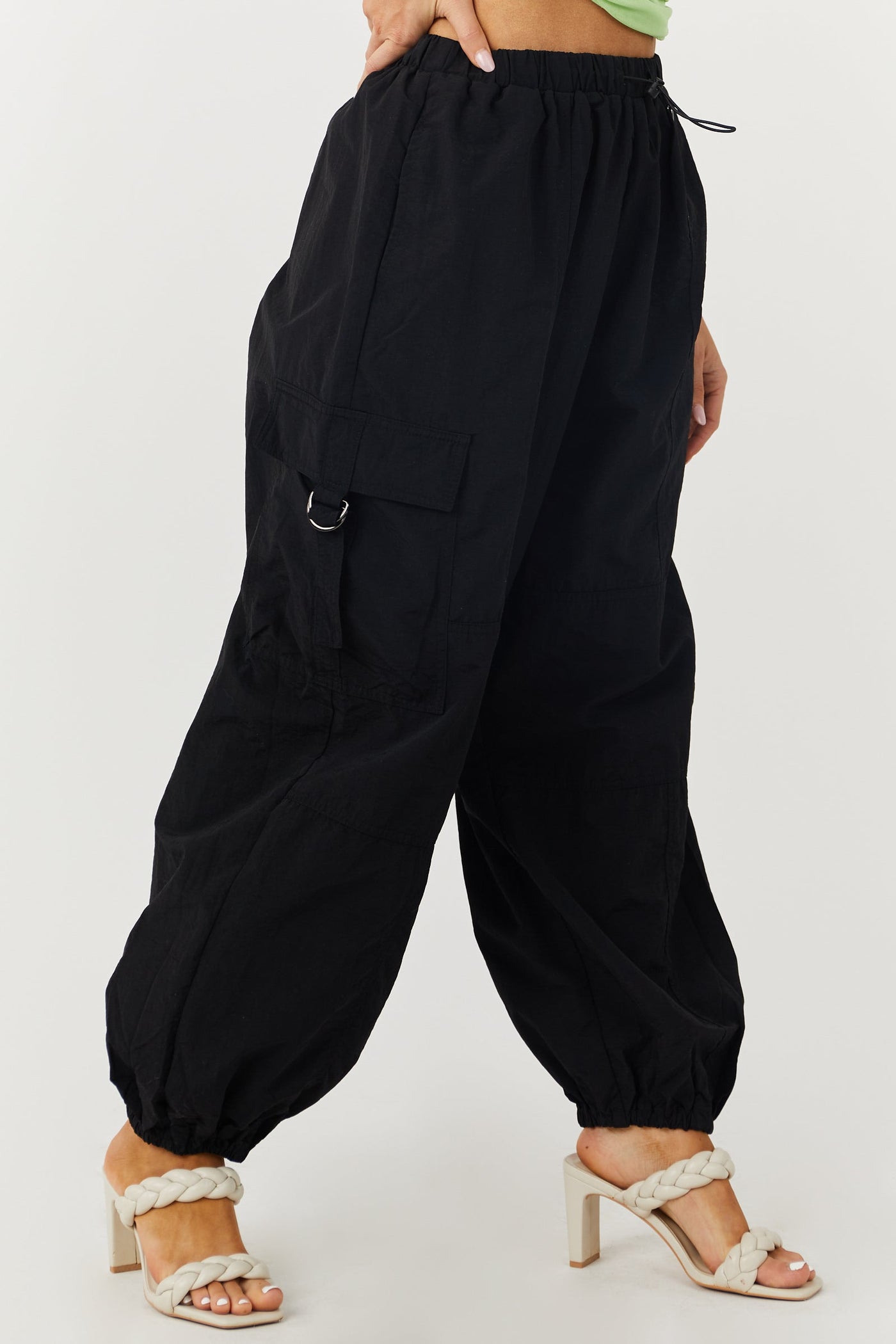 Black Drawstring Waist Balloon Cargo Pants