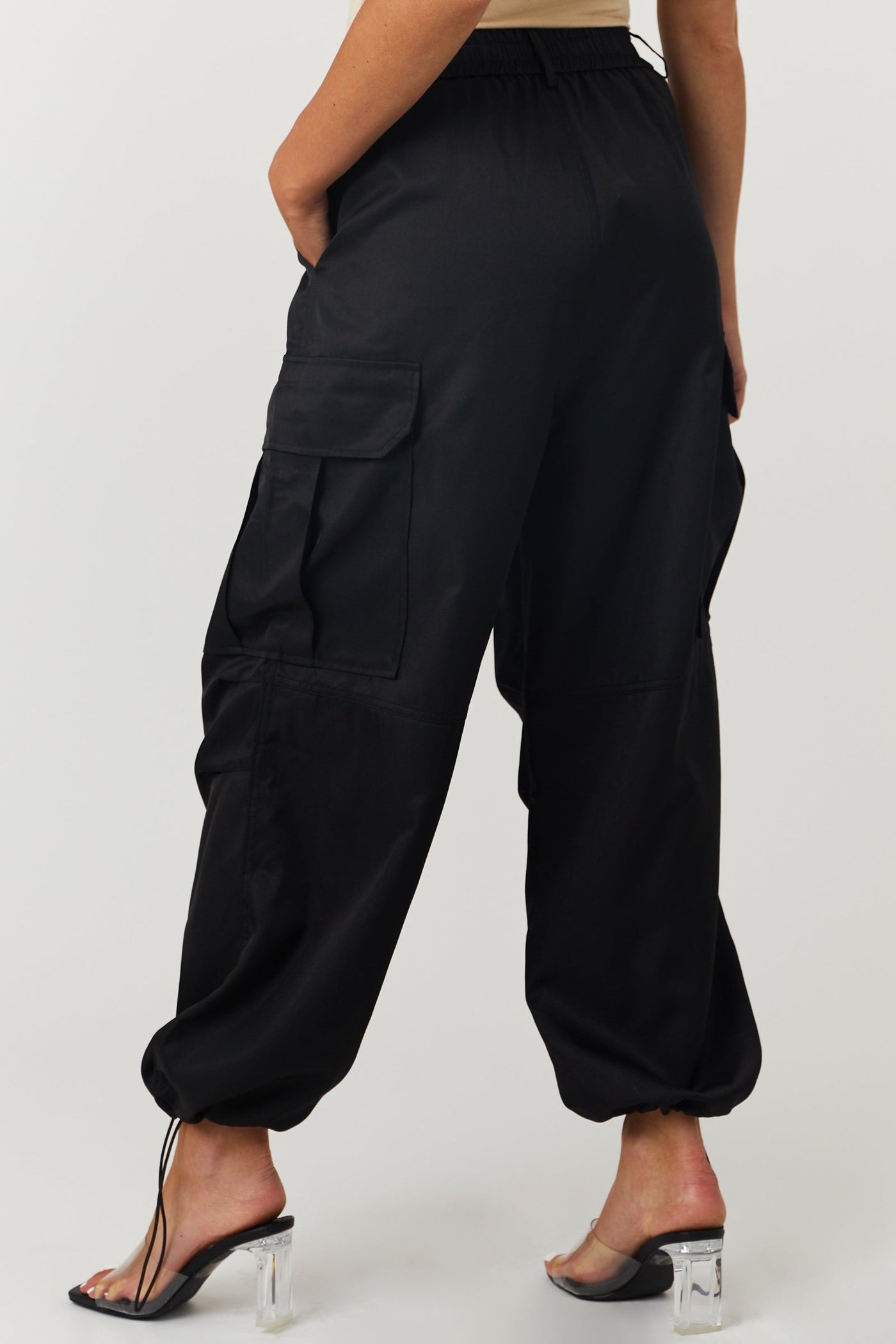 Black Elastic Waist Cargo Pants