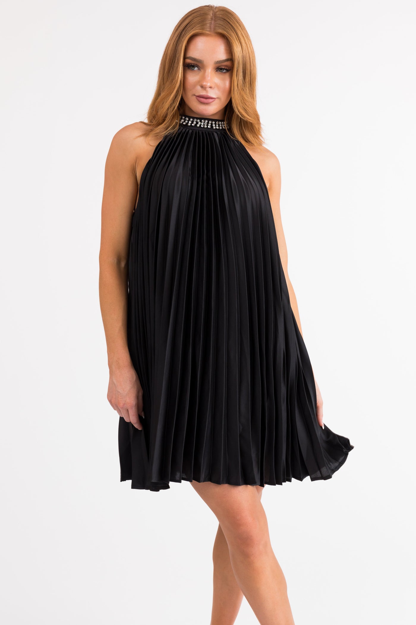Flying Tomato Black Embellished Halter Neck Short Dress