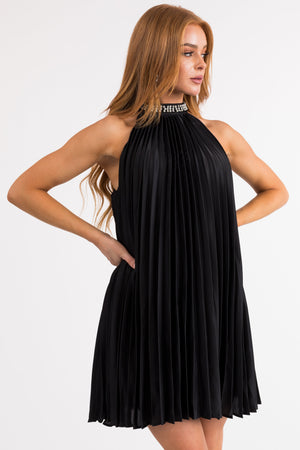 Flying Tomato Black Embellished Halter Neck Short Dress