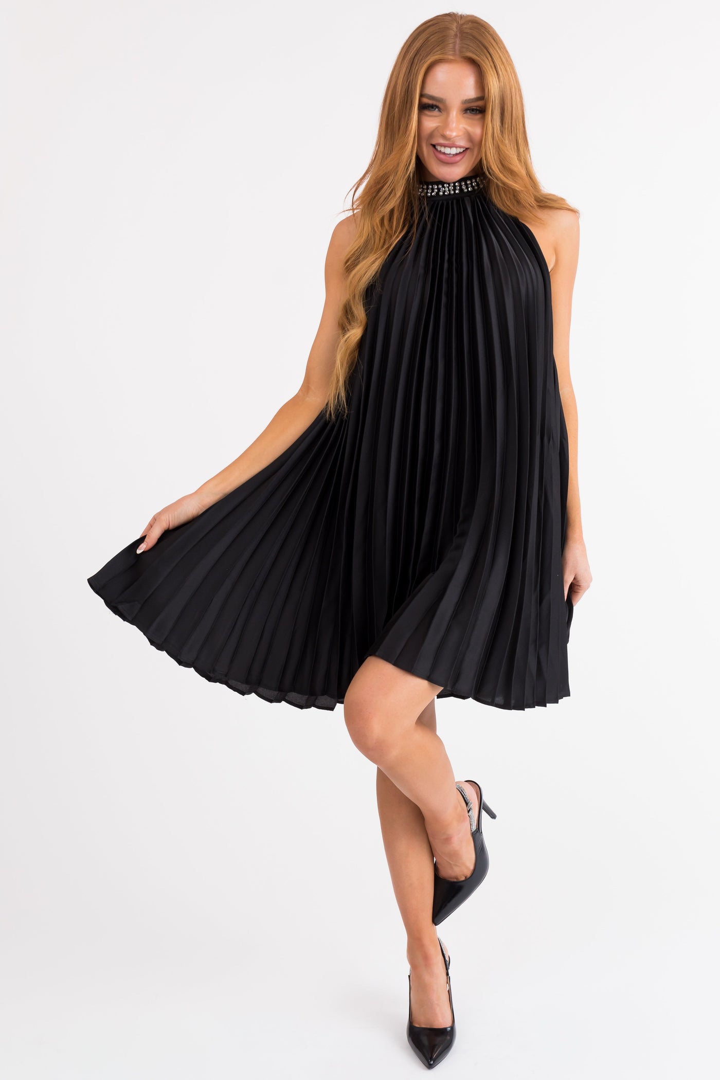 Flying Tomato Black Embellished Halter Neck Short Dress