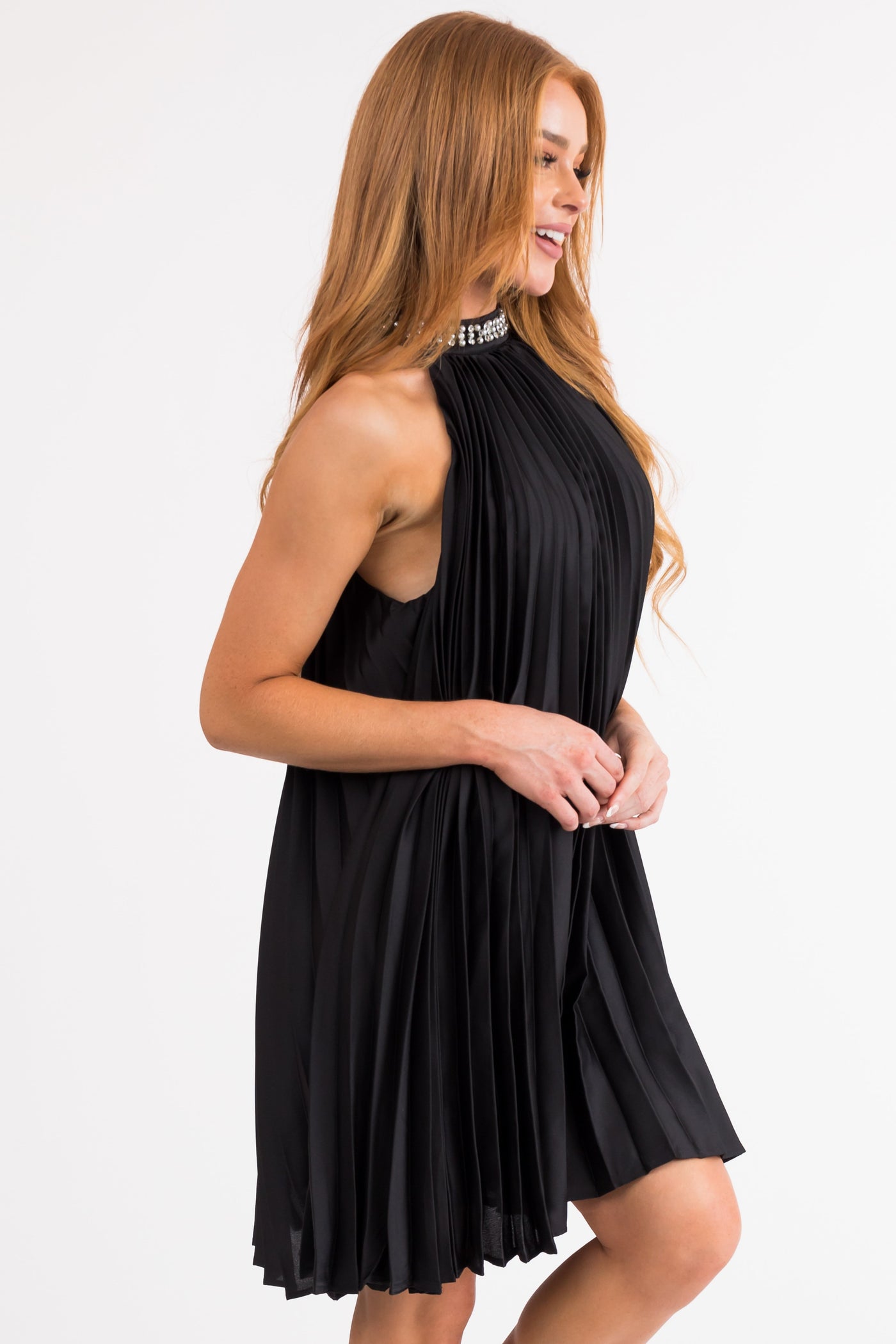 Flying Tomato Black Embellished Halter Neck Short Dress