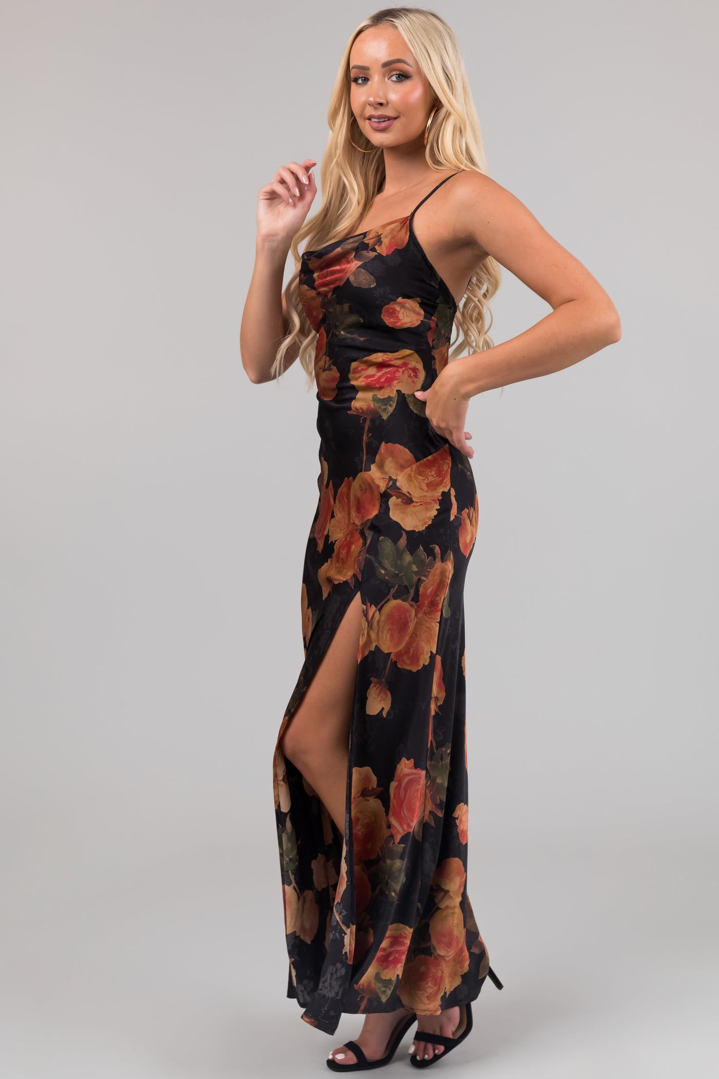 Black Floral Print Sleeveless Maxi Dress