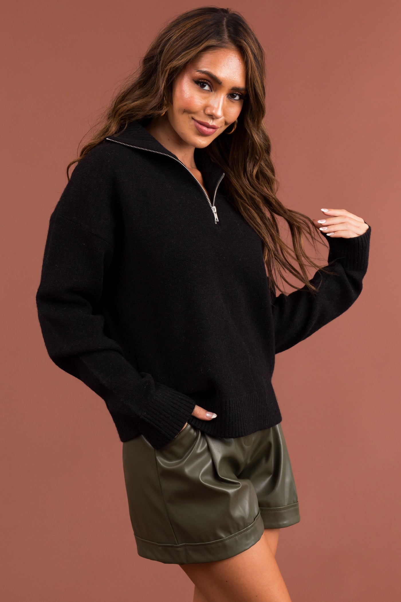 Black Half Zip Cozy Sweatshirt