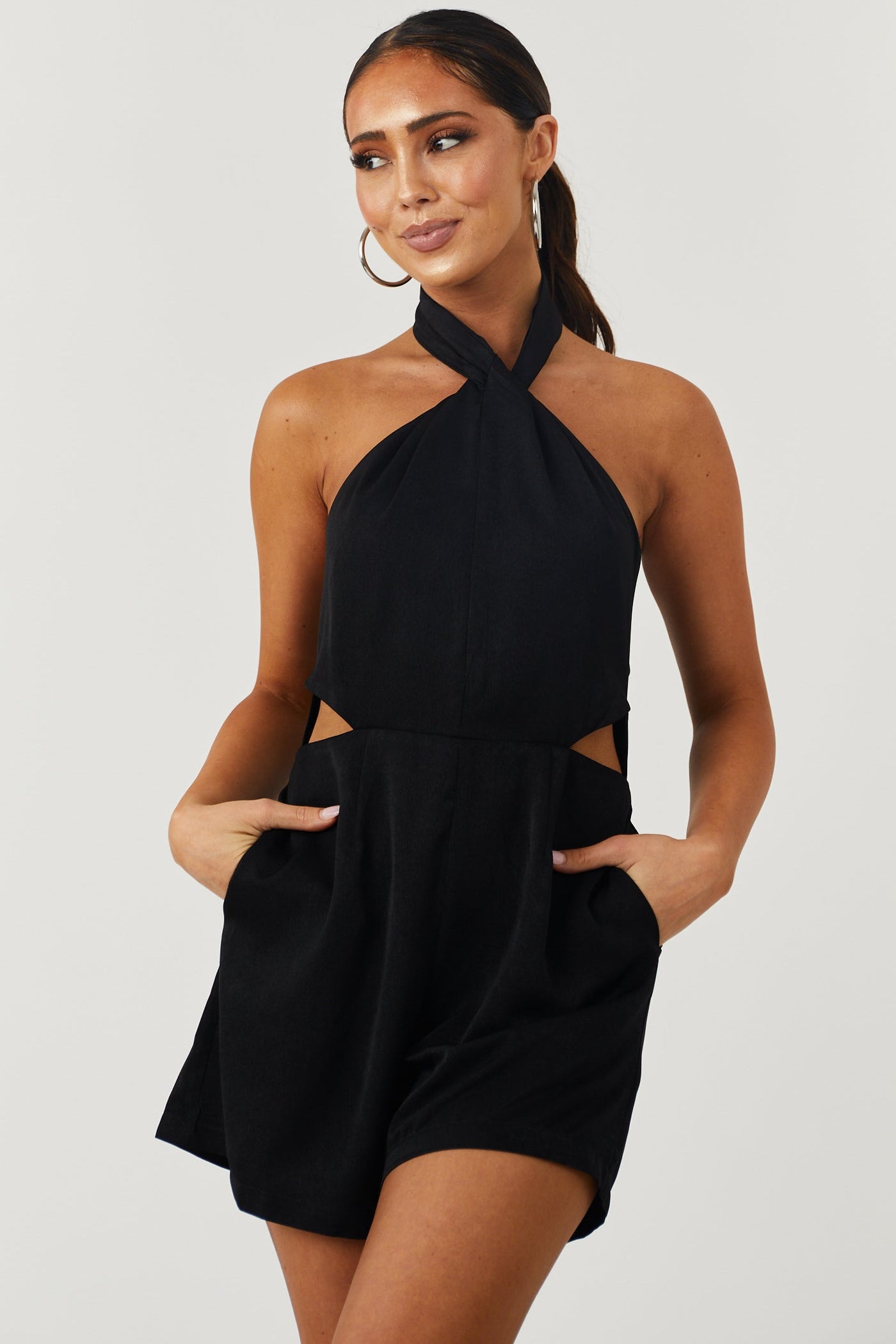 Black Halter Neck Side Cut Out Romper