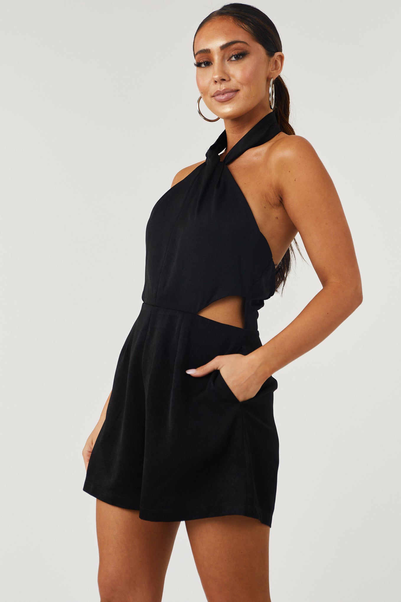 Black Halter Neck Side Cut Out Romper