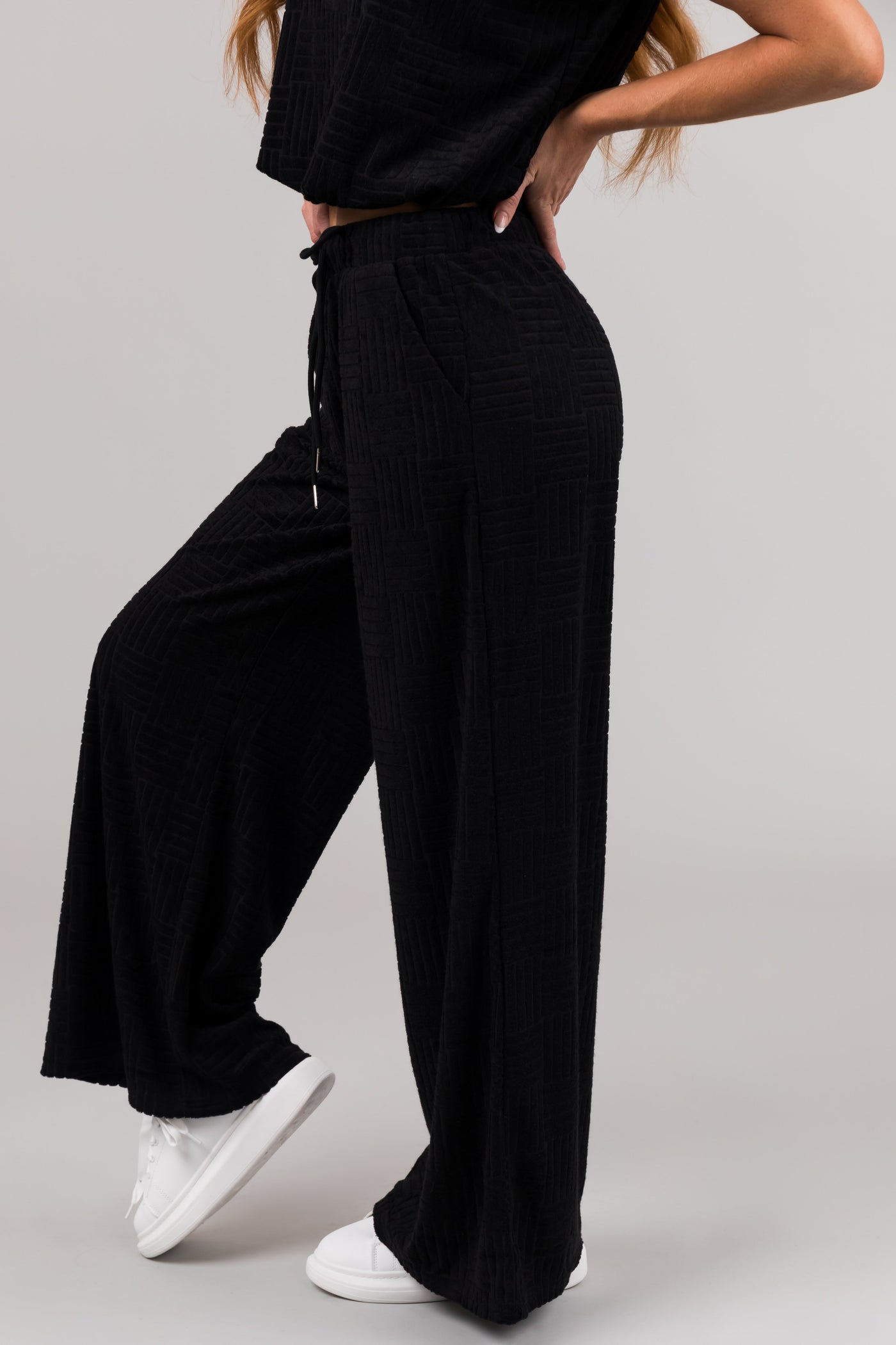 Black High Rise Wide Leg Pants with Pockets