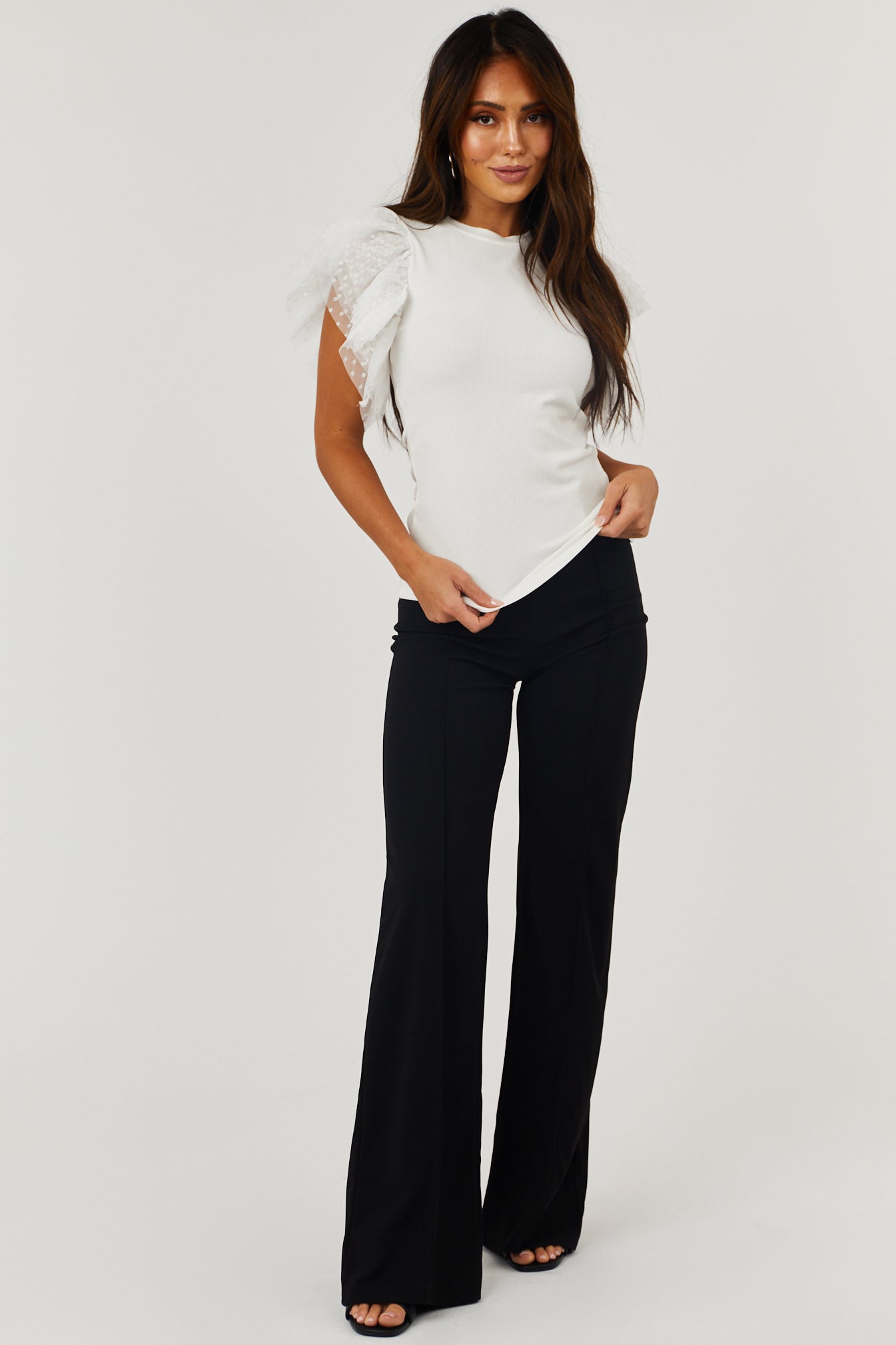 Black High Waist Seam Detail Woven Flare Pants