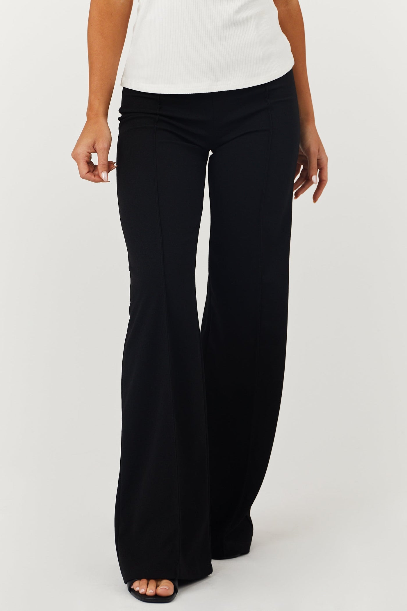 Black High Waist Seam Detail Woven Flare Pants