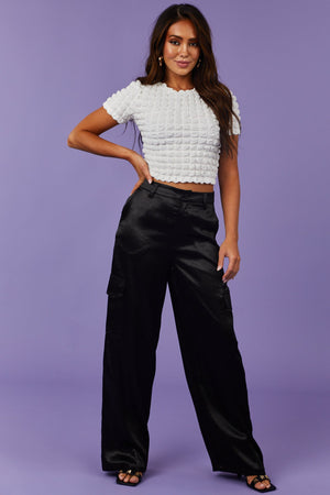 Black High Waisted Satin Cargo Pants