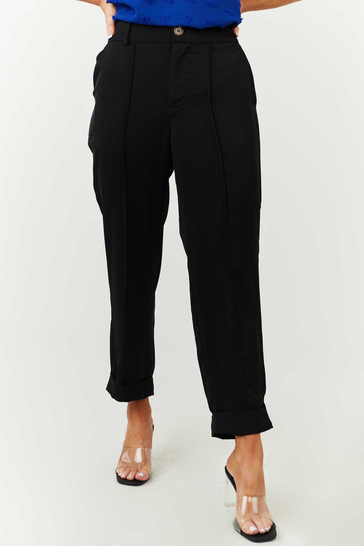 Black High Waisted Tapered Pintuck Pants