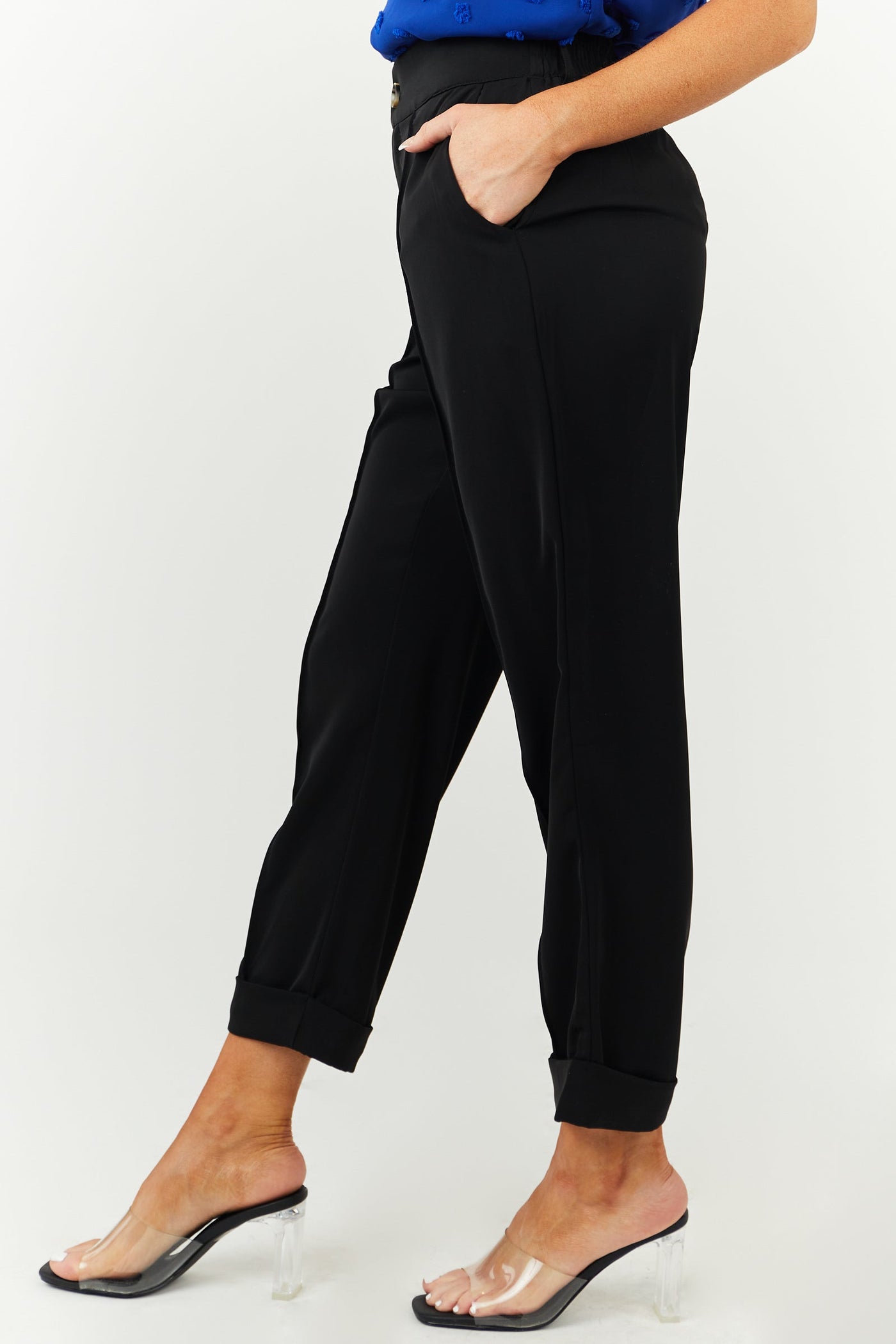 Black High Waisted Tapered Pintuck Pants