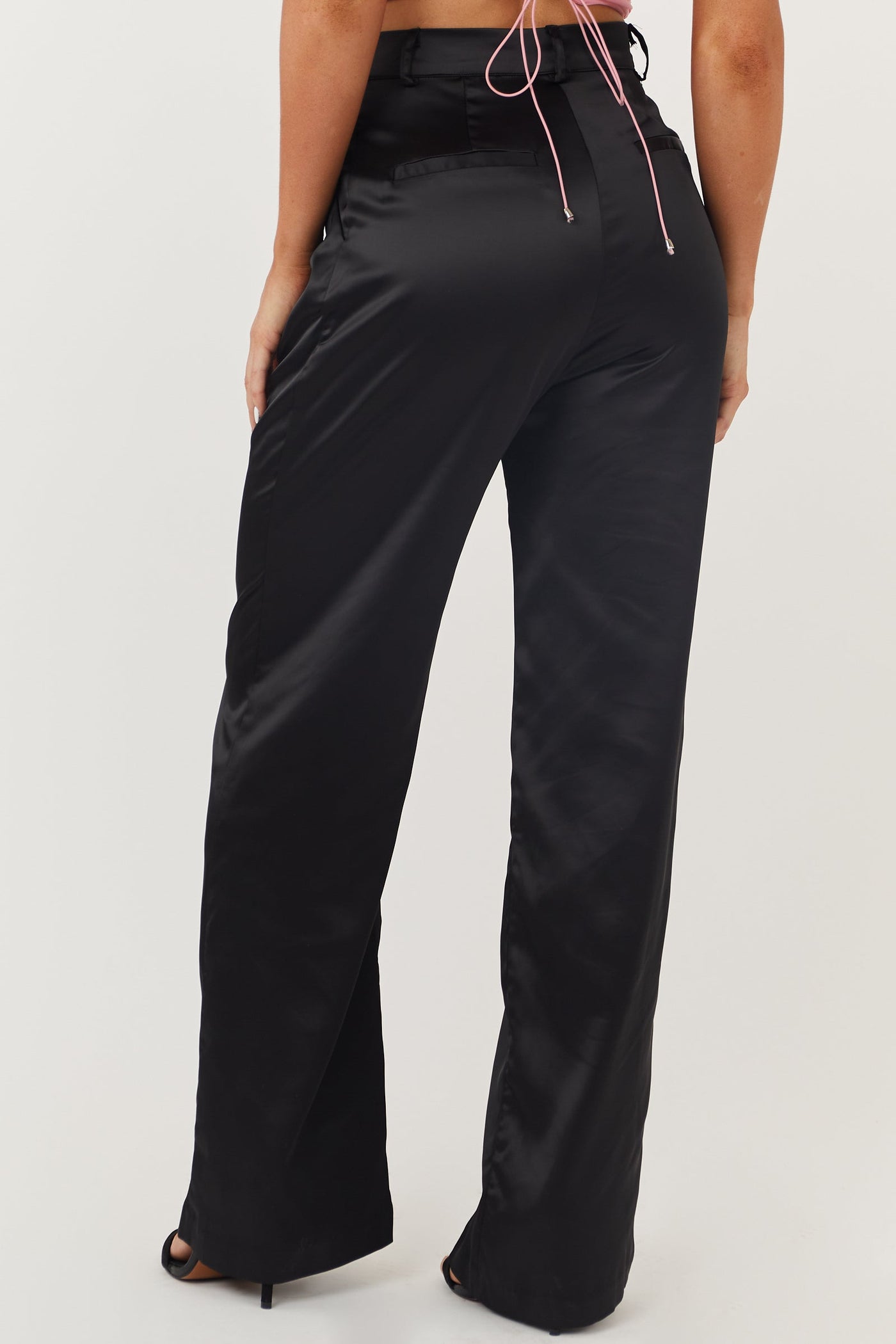 Black High Waisted Wide Leg Satin Pants