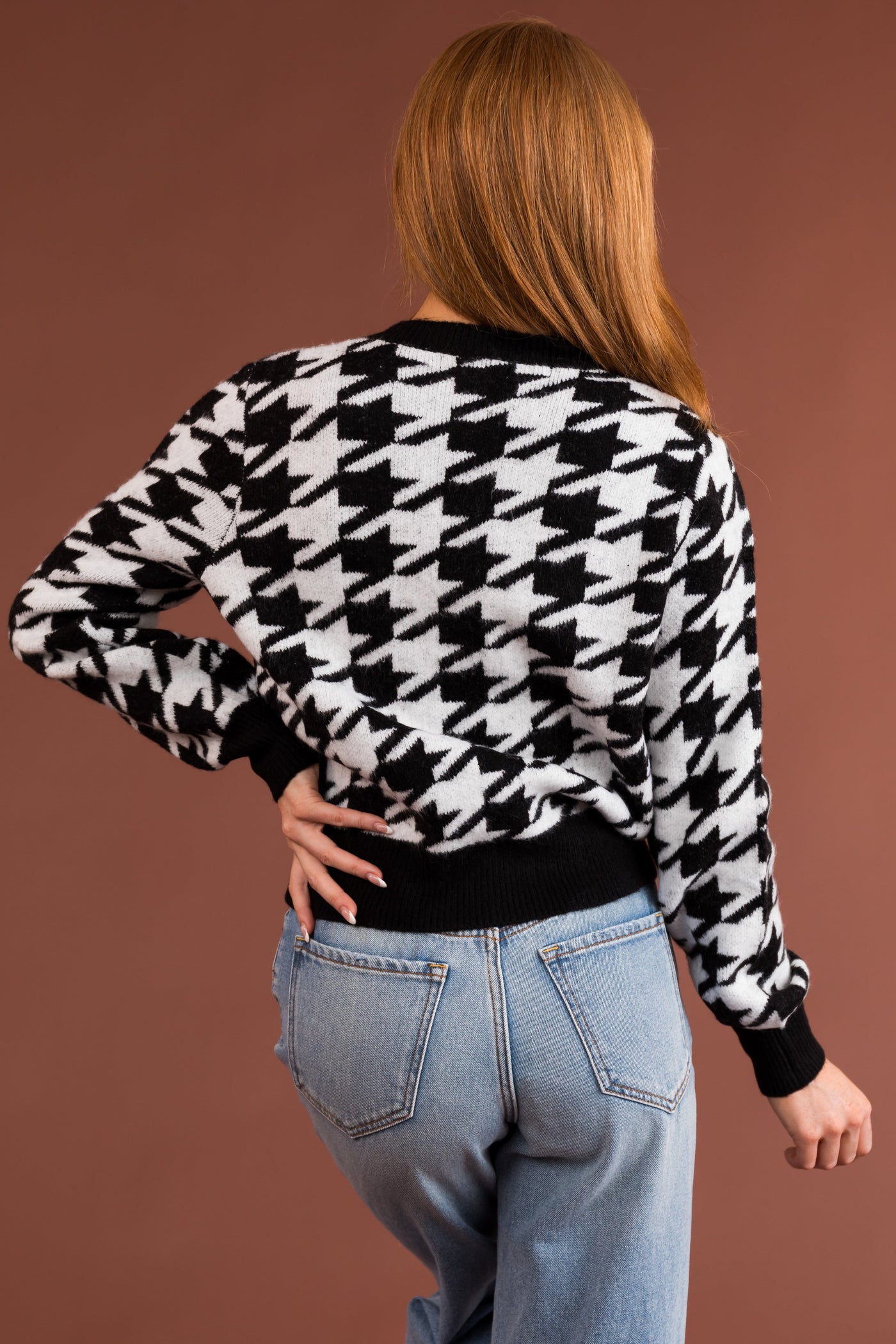 Black Houndstooth Button Down Cardigan