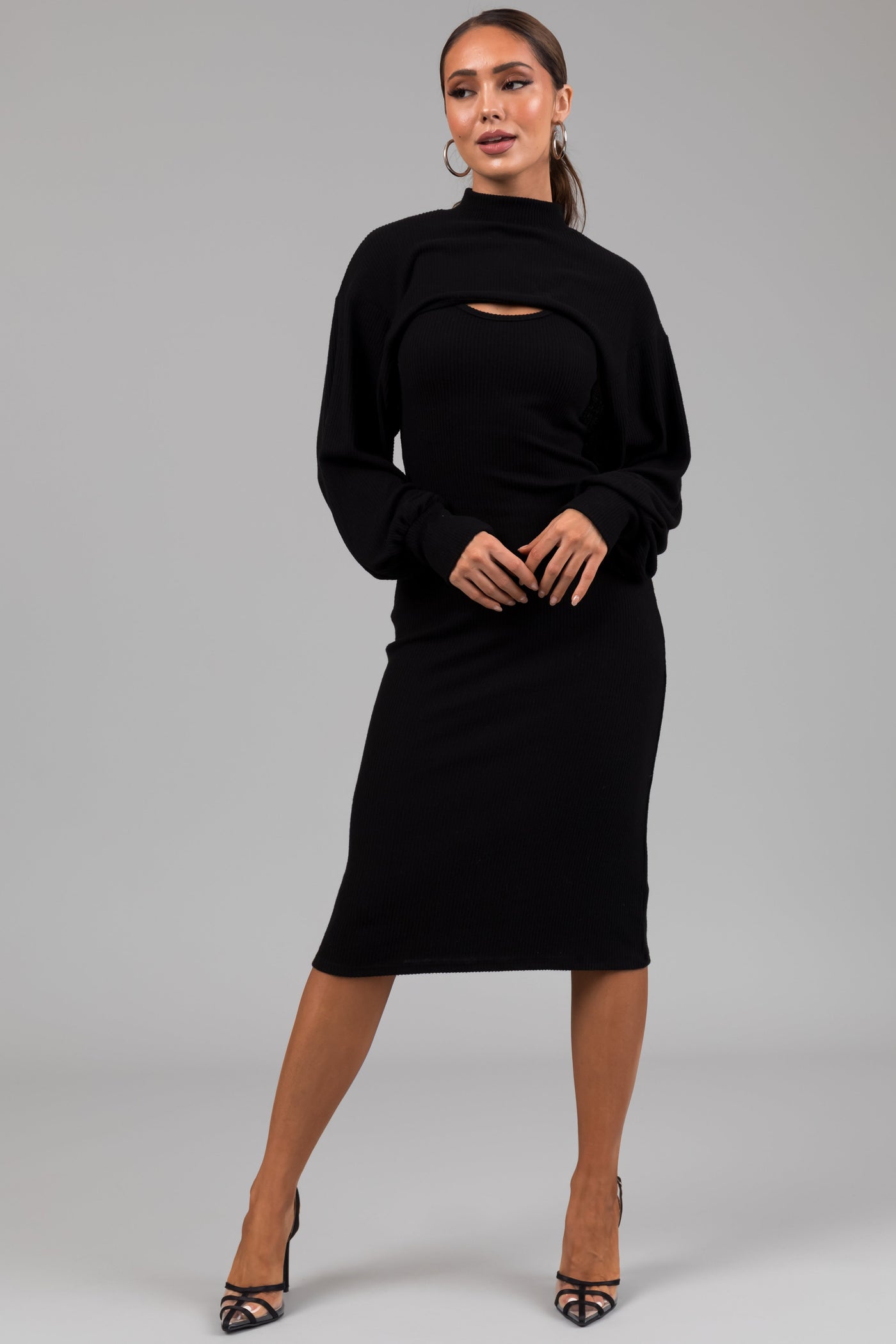 Black Knit Midi Dress with Bolero