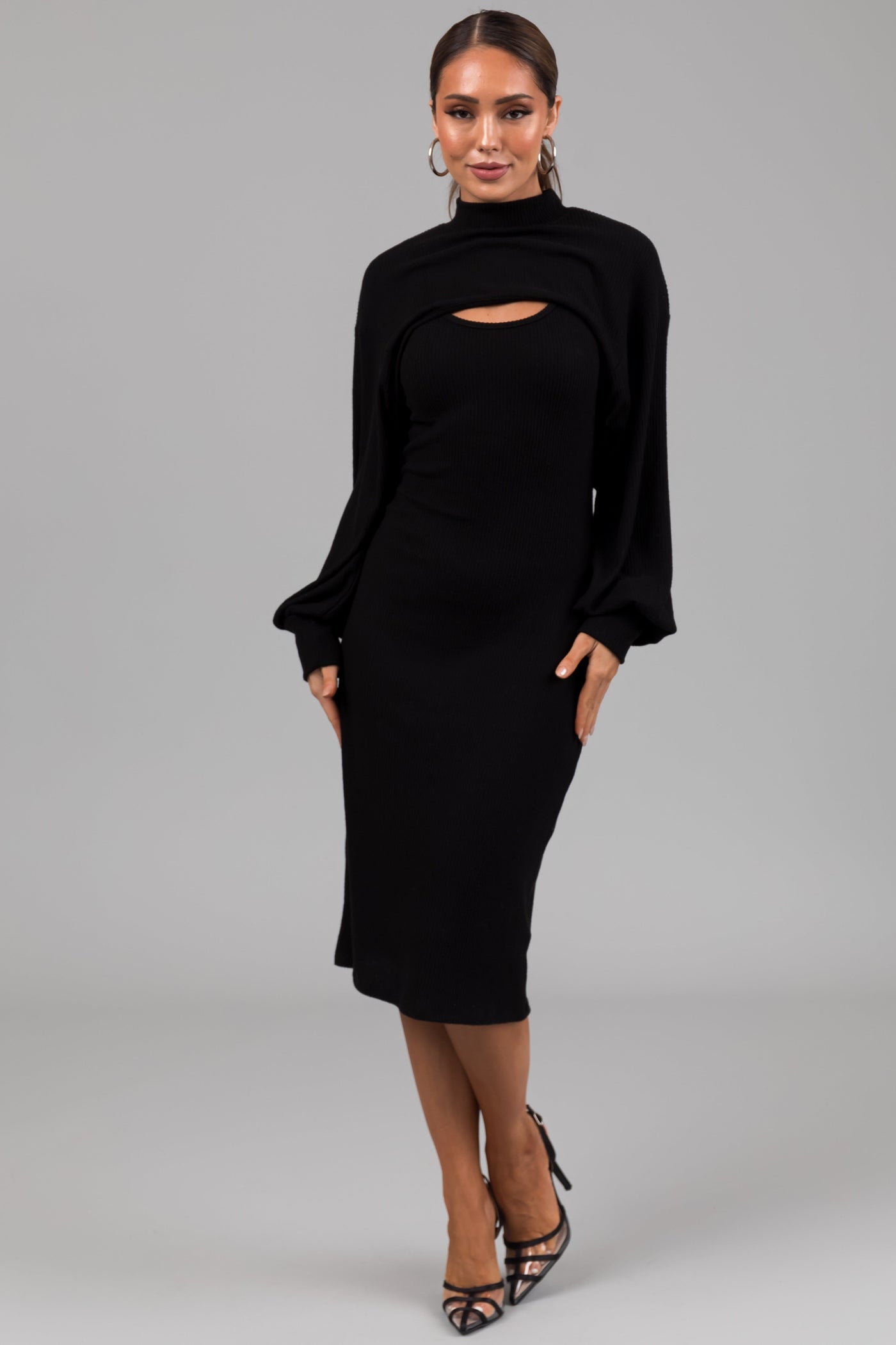 Black Knit Midi Dress with Bolero