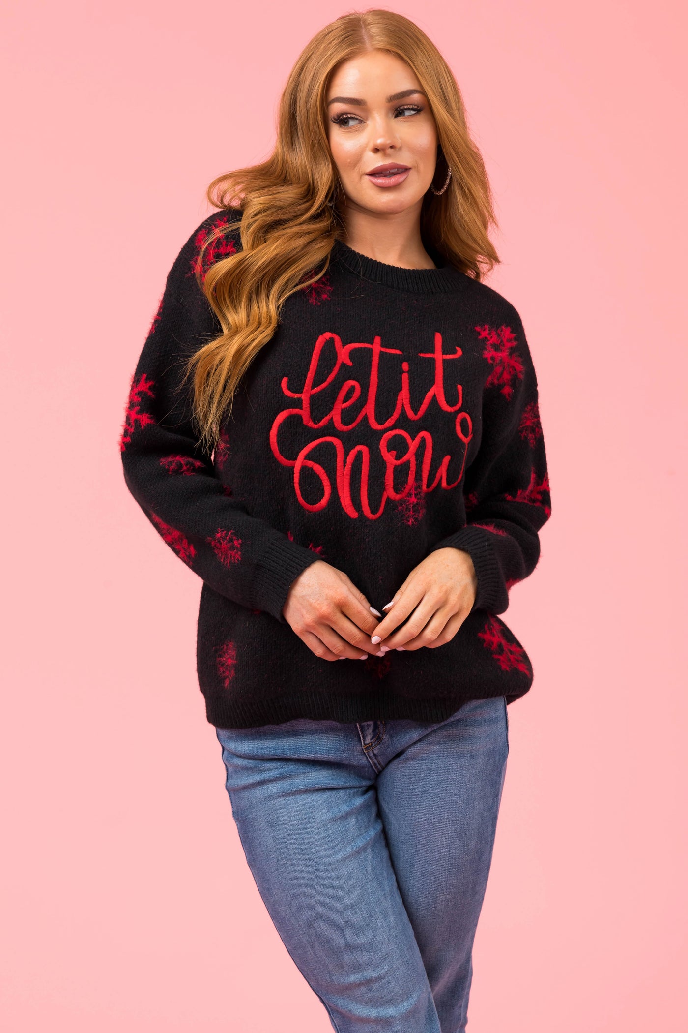 Black 'Let it Snow' Snowflake Knit Sweater