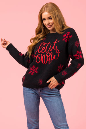 Black 'Let it Snow' Snowflake Knit Sweater