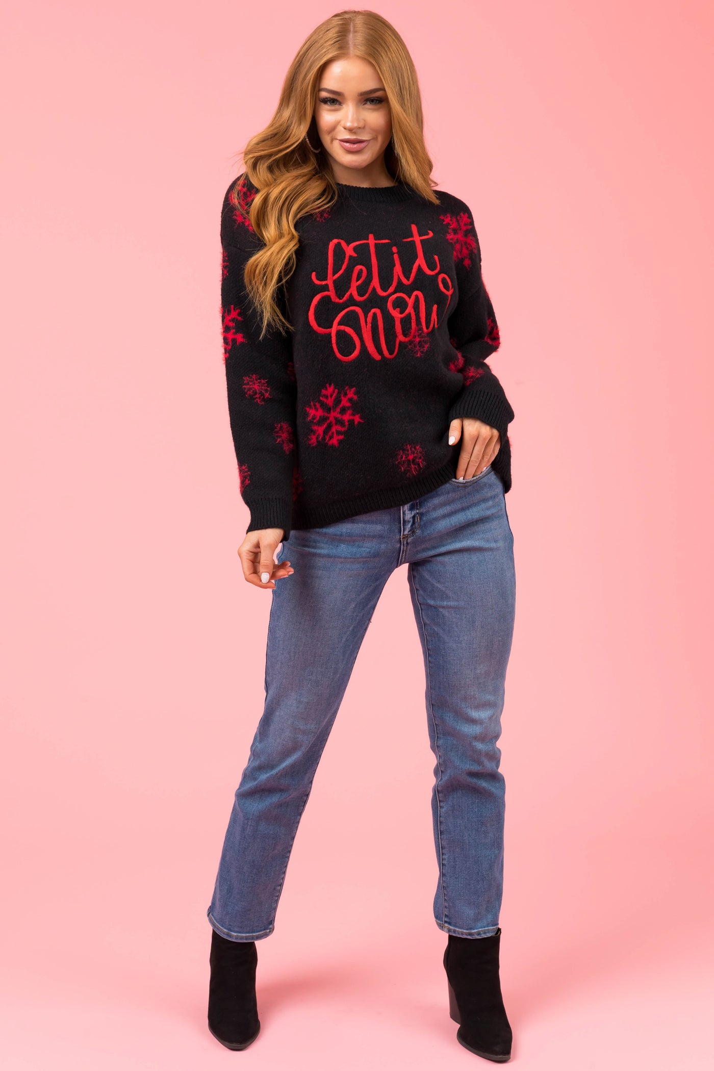 Black 'Let it Snow' Snowflake Knit Sweater