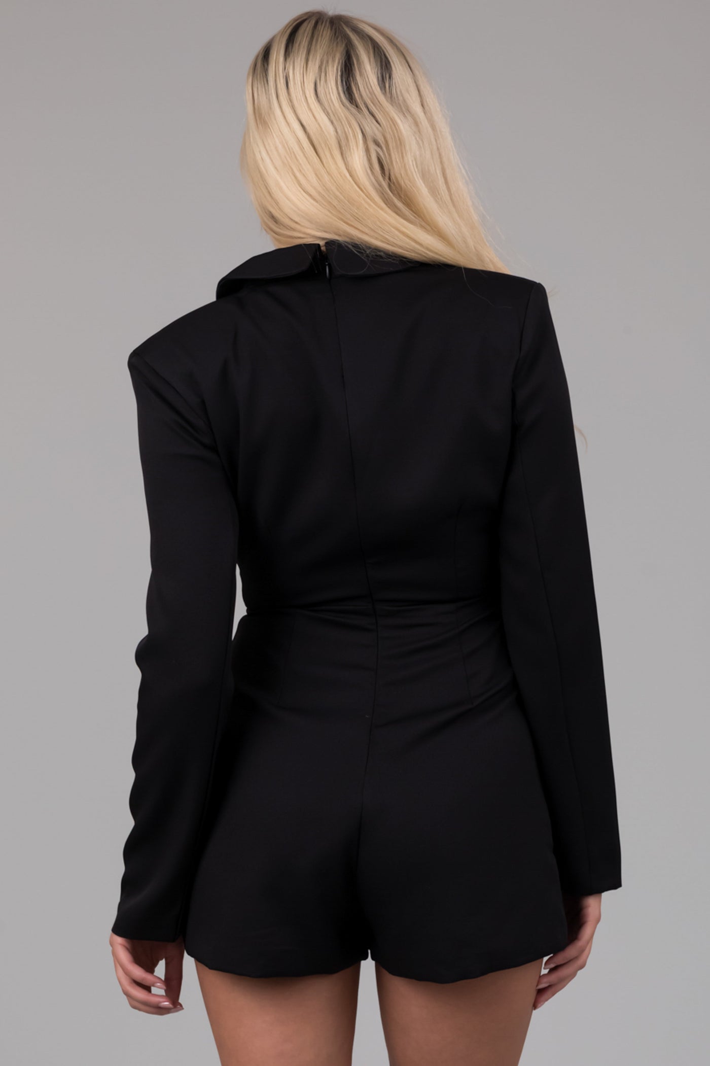 Black Long Sleeve Collared Blazer Romper